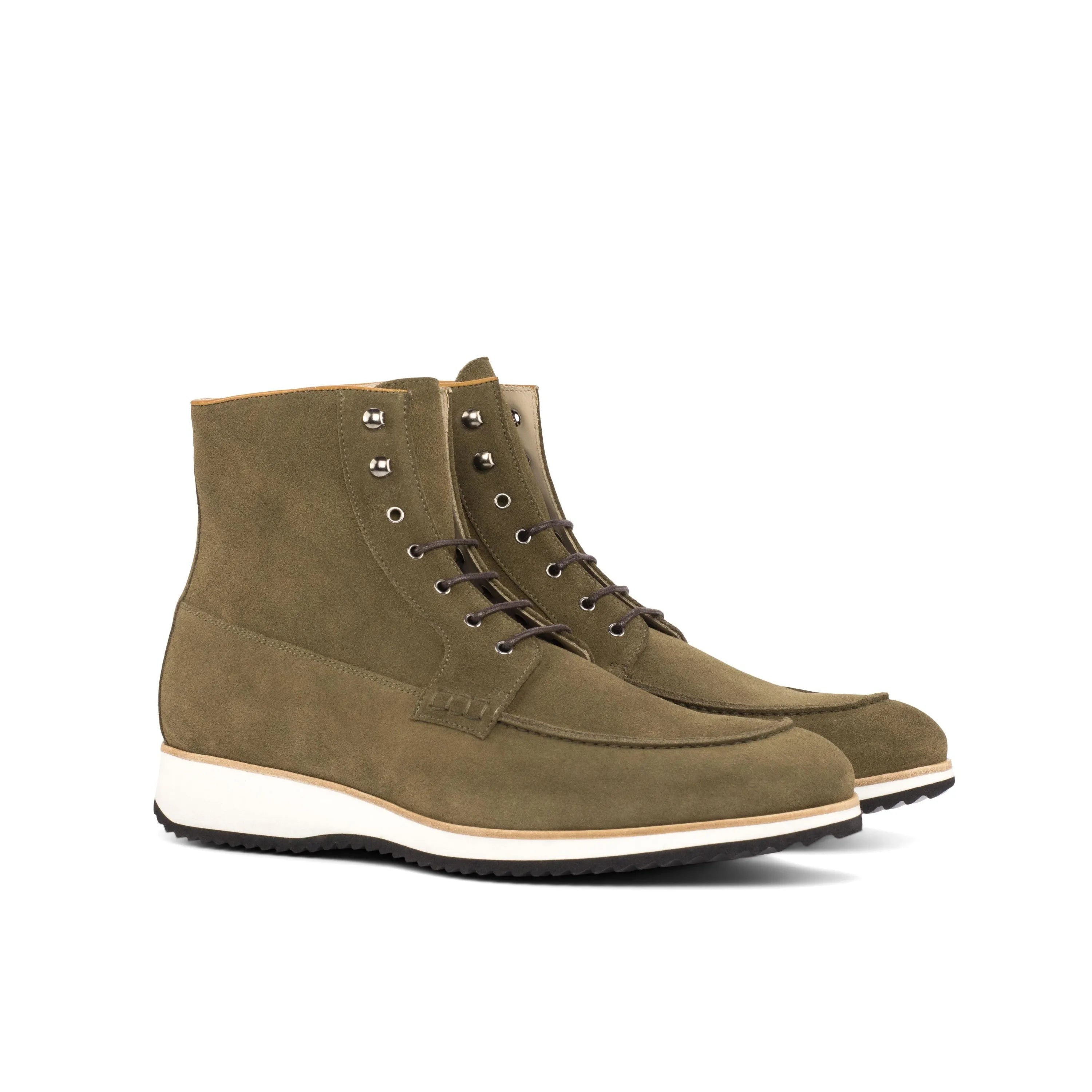 Olive-green leather lace-up Jmike Moc Boot showcasing stylish and durable design