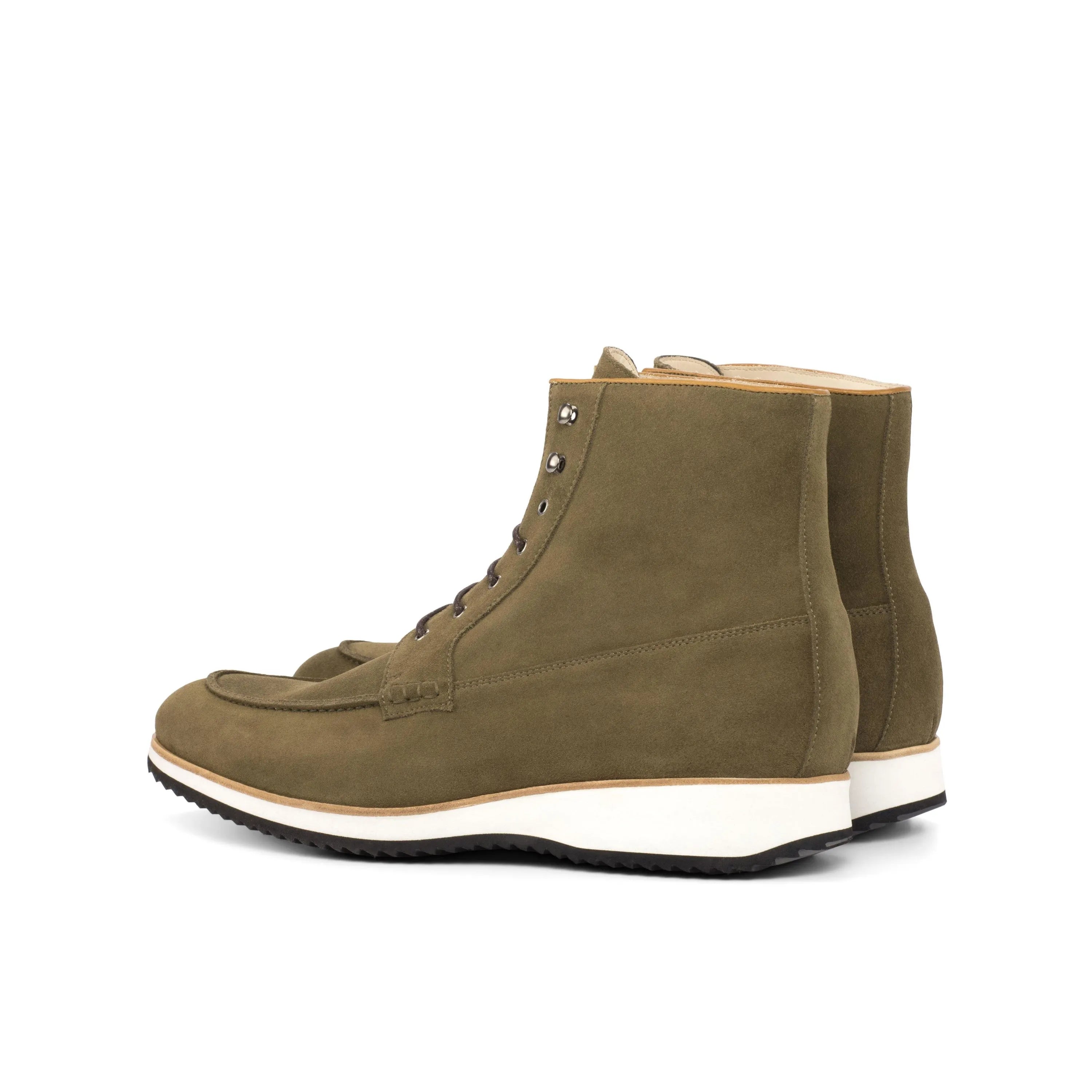 Olive-green leather Jmike Moc Boot featuring stylish moccasin design