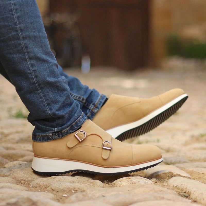 Tan double monk strap shoes from the Johndow Double Monk collection