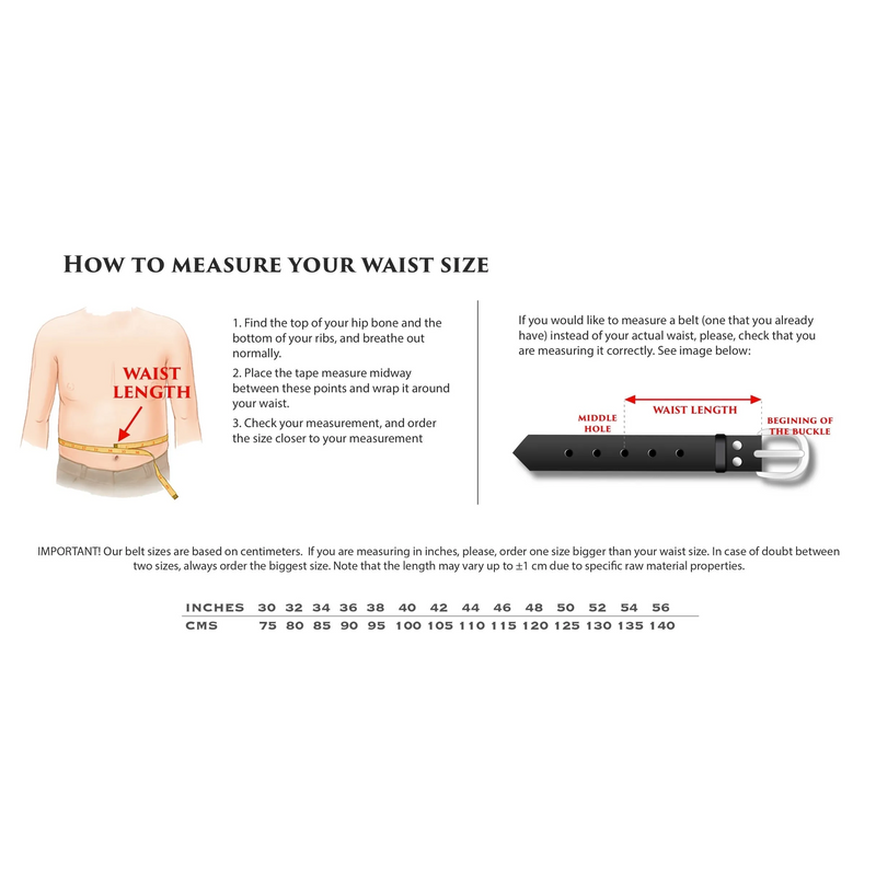 Waist measurement guide for the Jordi Venice Belt with trainer sneaker styling