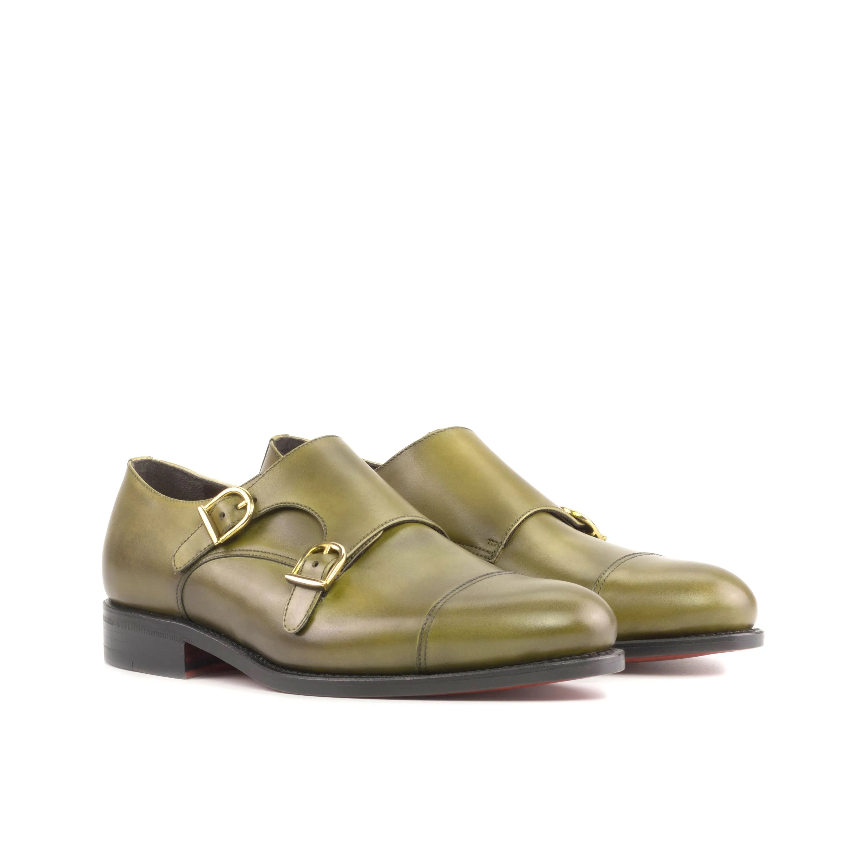 Olive green Jorgo Double Monk Shoes II, stylish double monk shoes for a modern look