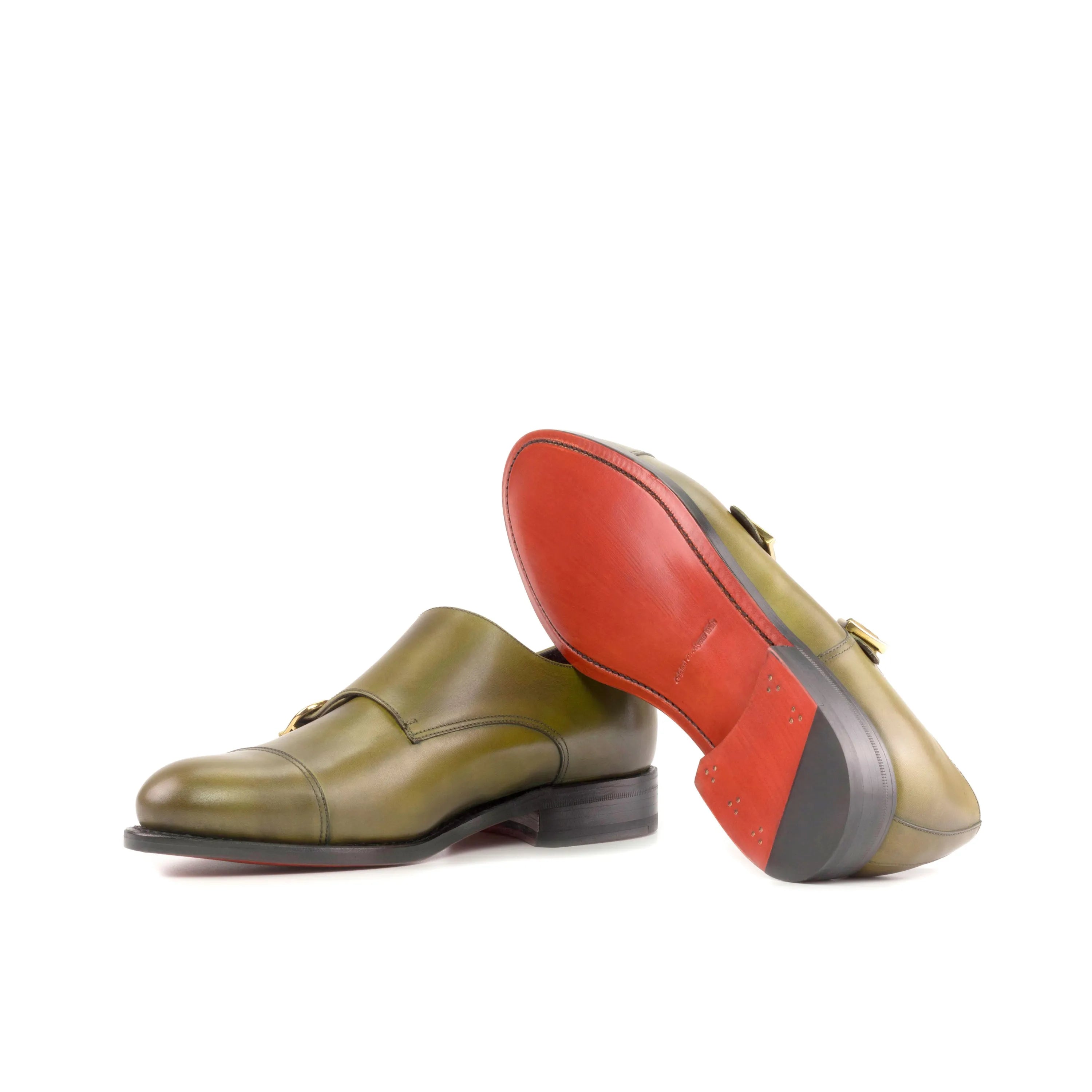 Olive green leather Jorgo Double Monk Shoes showcasing elegant double monk style
