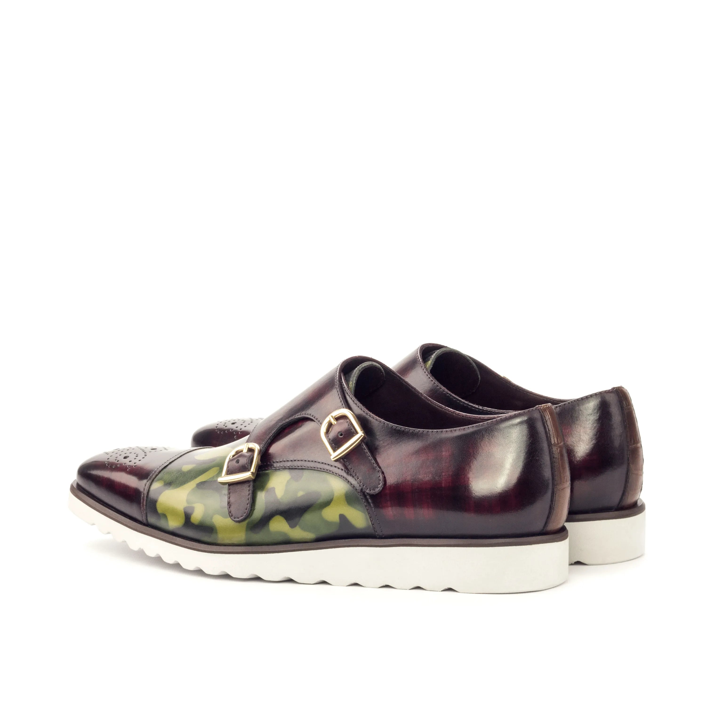 Burgundy and camouflage Juan Double Monk Patina shoes for stylish formal wear