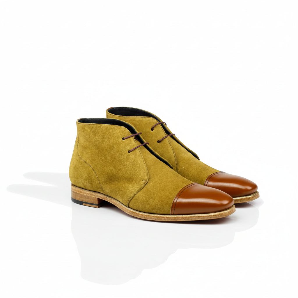Two-toned suede and leather Juliano Chukka, luxury bespoke shoes for men