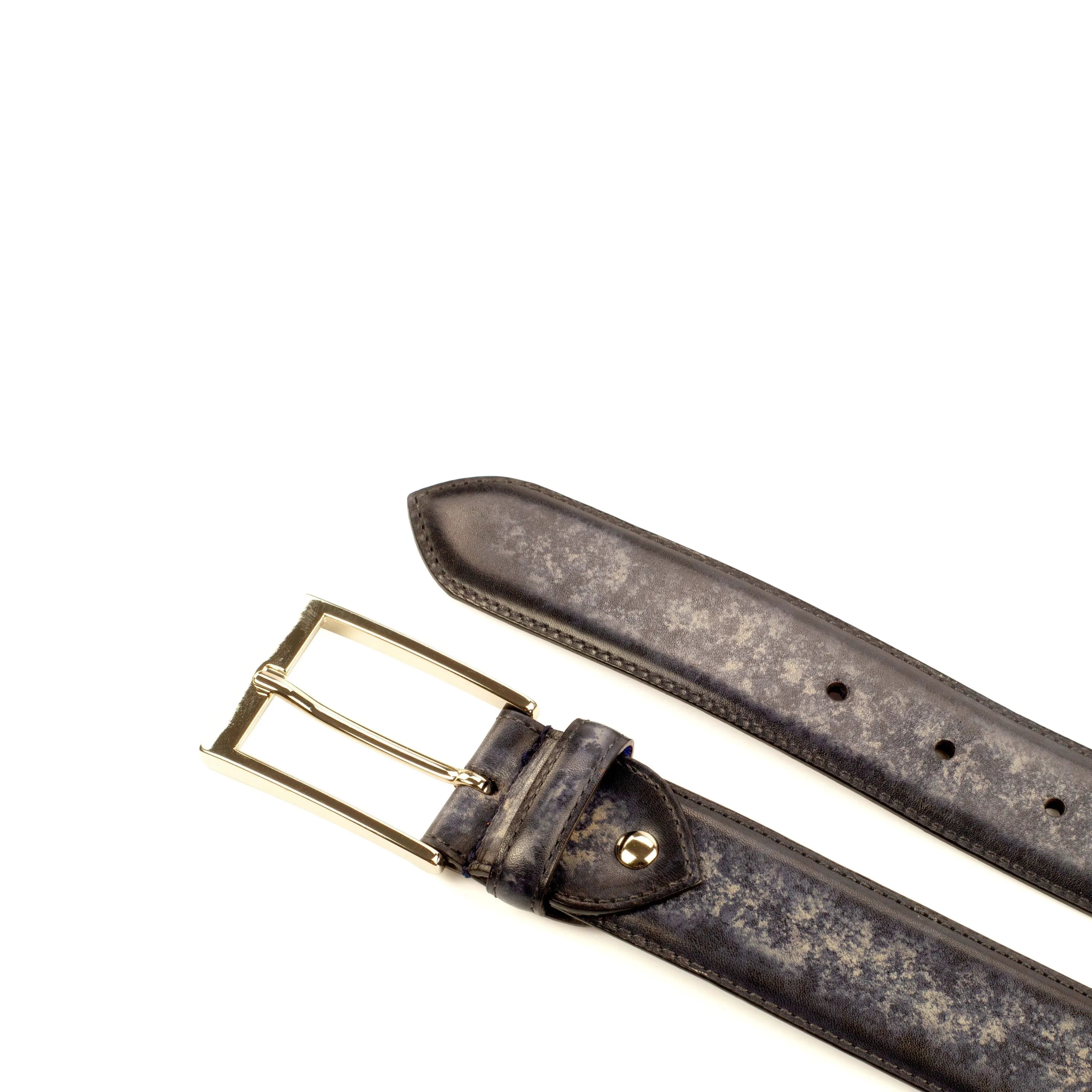 Distressed leather belt with silver buckle from Julianos Patina Hamptons collection