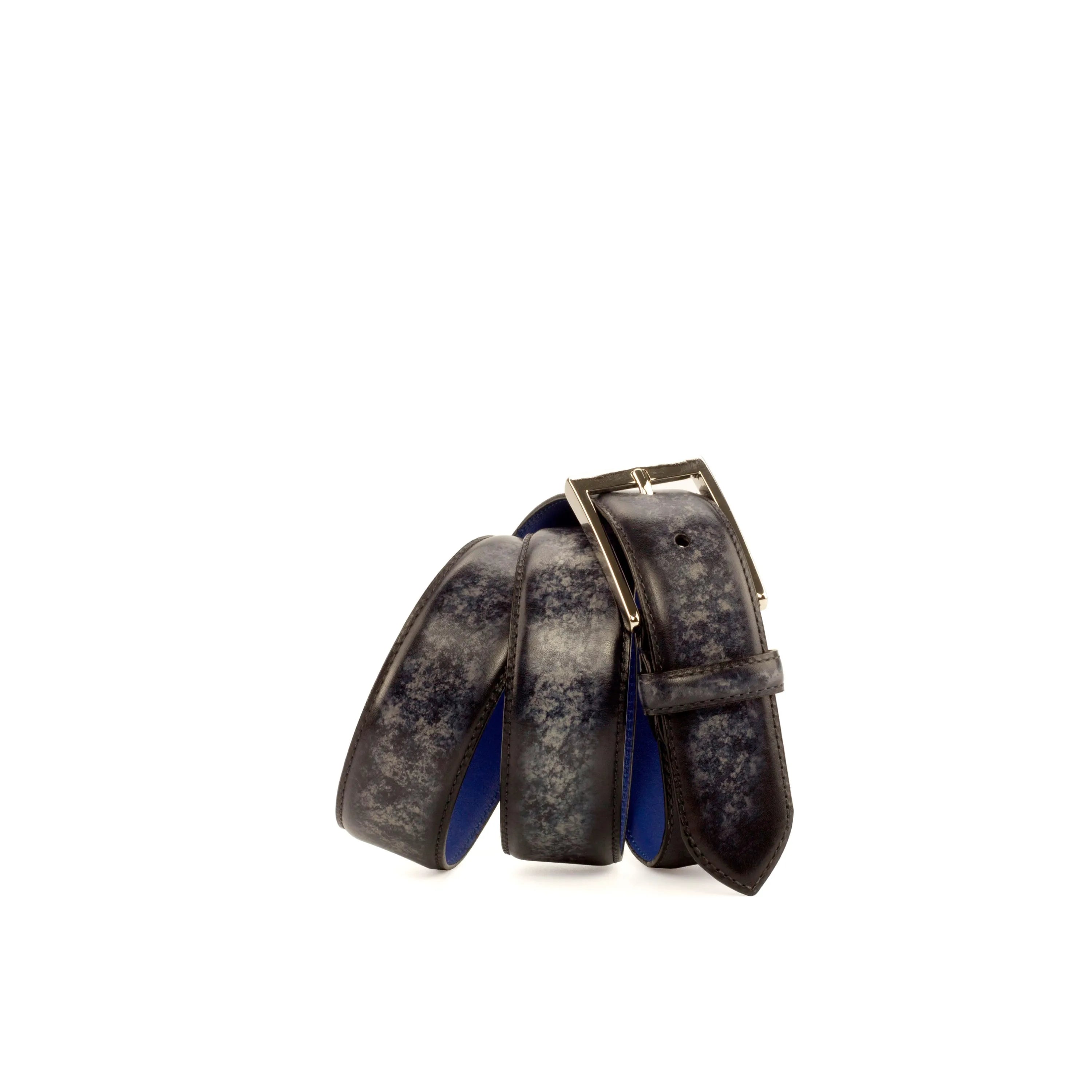 Rolled gray leather belt with silver buckle from Julianos Patina Hamptons collection