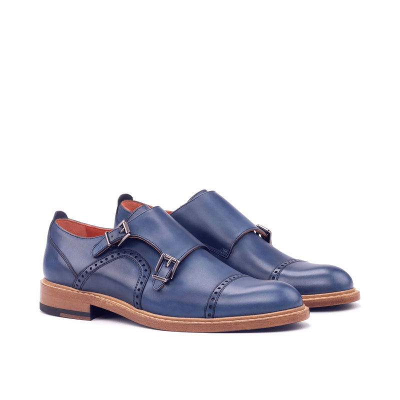 Blue leather double monk strap shoes from the Julieta Woman Double collection