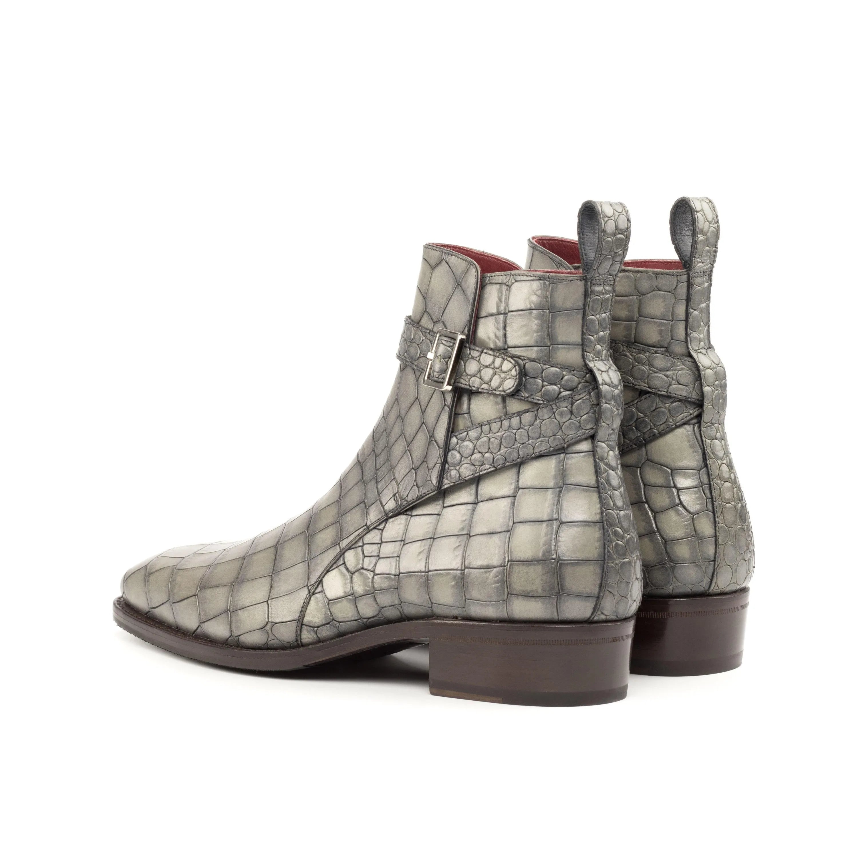 Gray crocodile-patterned ankle boots, perfect for stylish Kain Jodhpur Boots collection