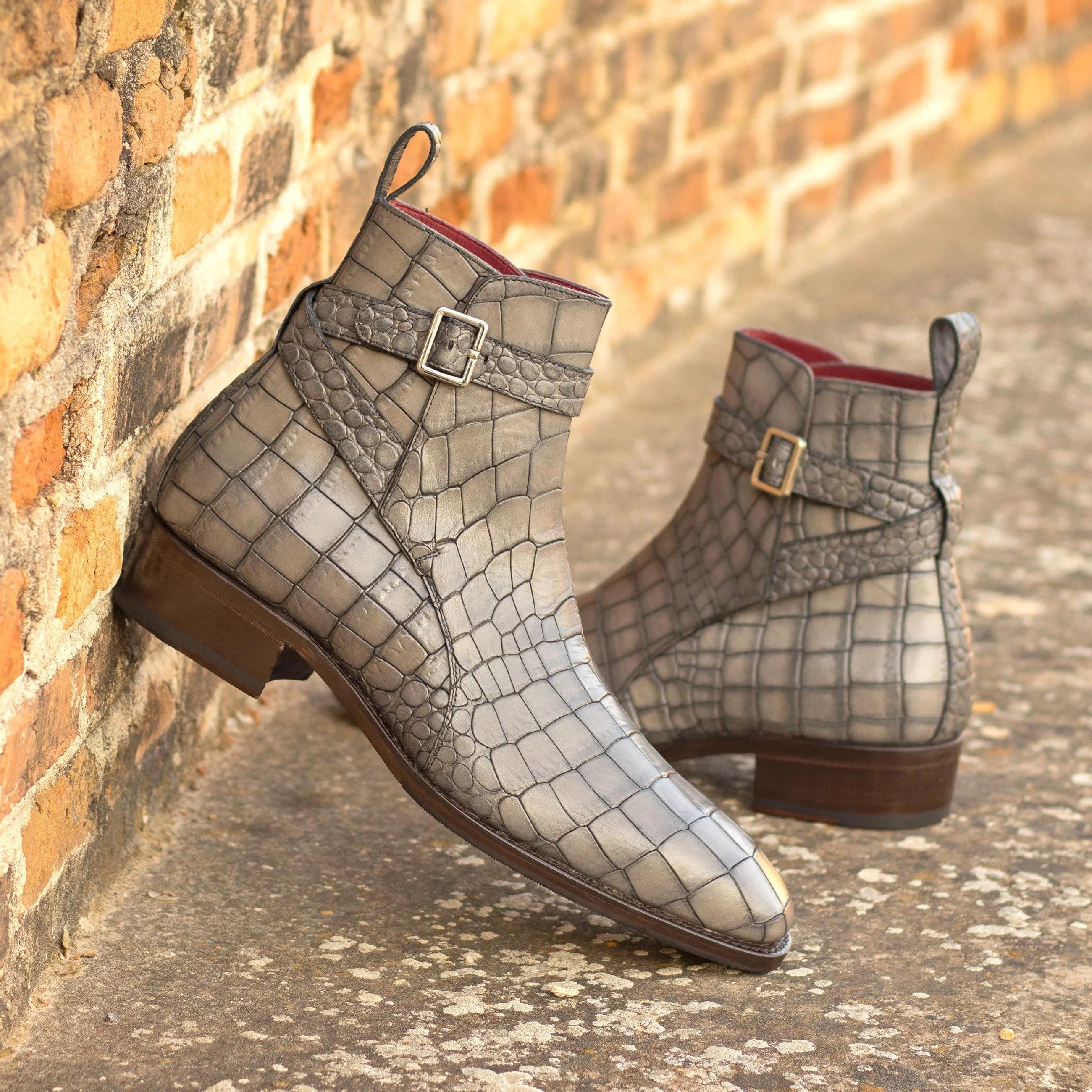Gray crocodile-patterned Kain Jodhpur Boots for stylish and sophisticated footwear