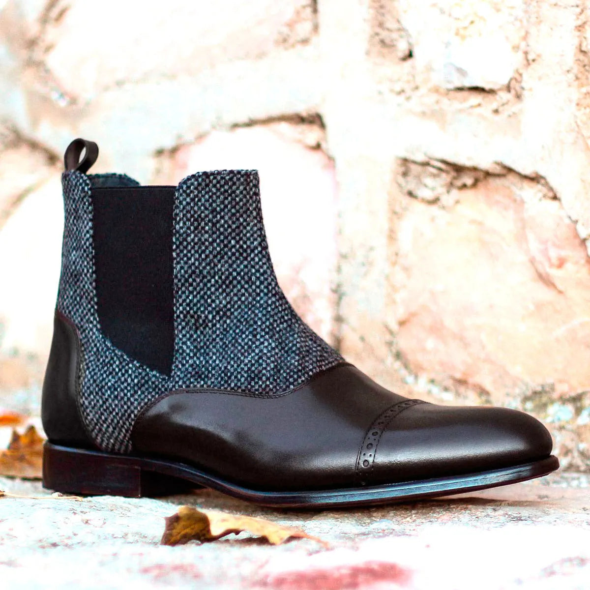 Brown leather and tweed Kainos Chelsea Boot elegantly designed for all occasions