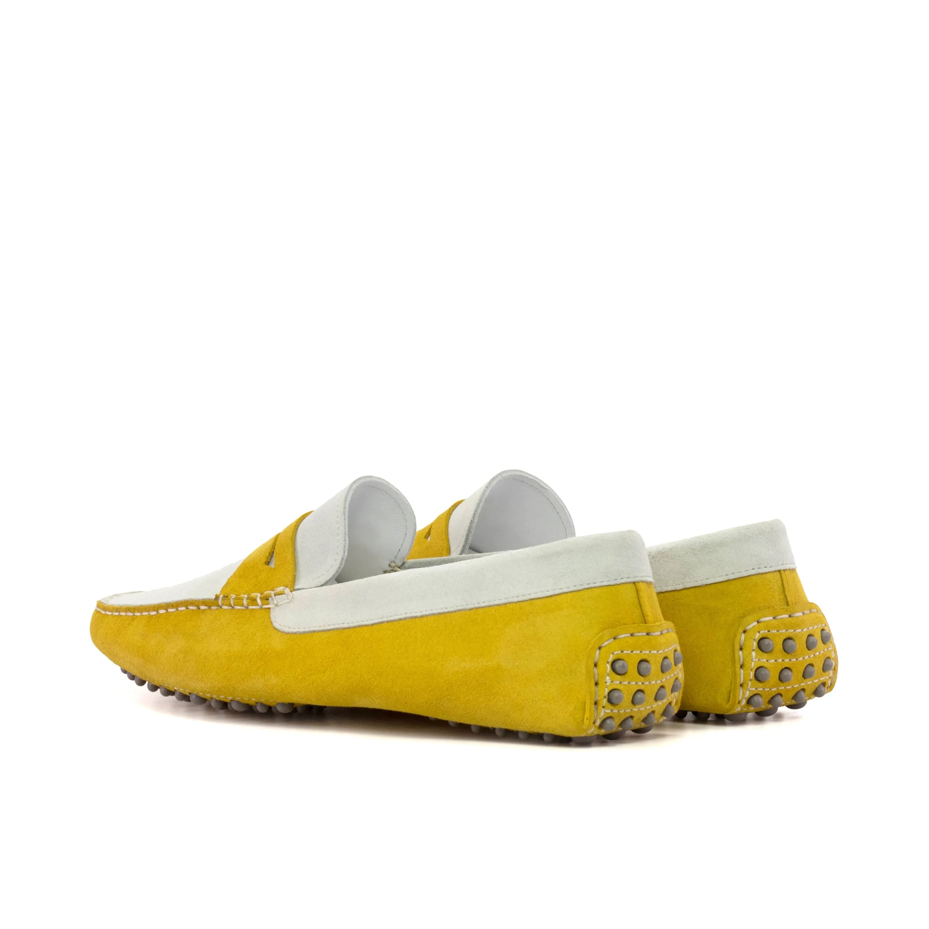 Yellow and white leather Kalma Driver luxury bespoke shoes for men, ideal for executives
