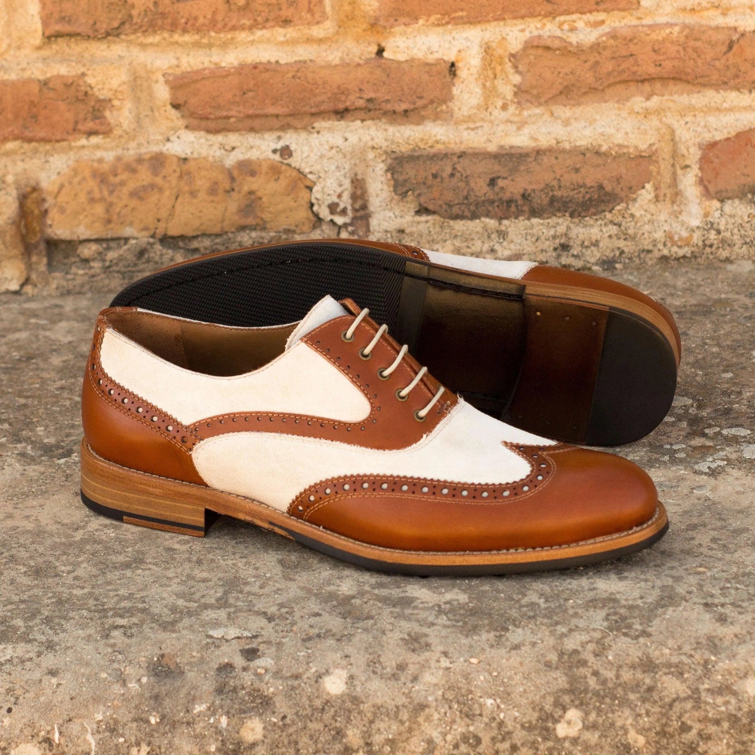 Two-tone brown and white Kelly Ladies Brogue Shoes, stylish dress shoes for elegant outfits