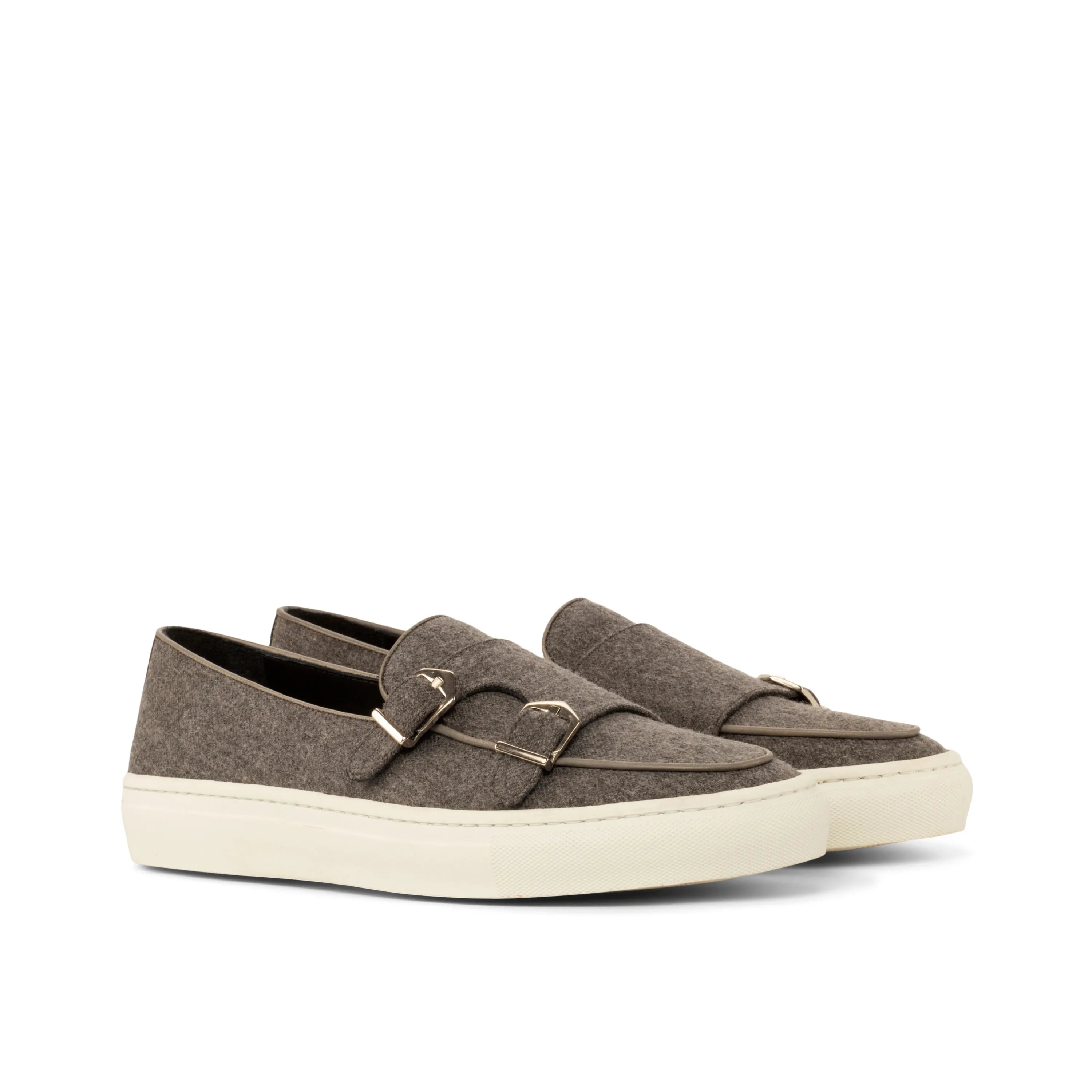 Gray double-buckle slip-on Keme Monk Sneakers for stylish and comfortable footwear