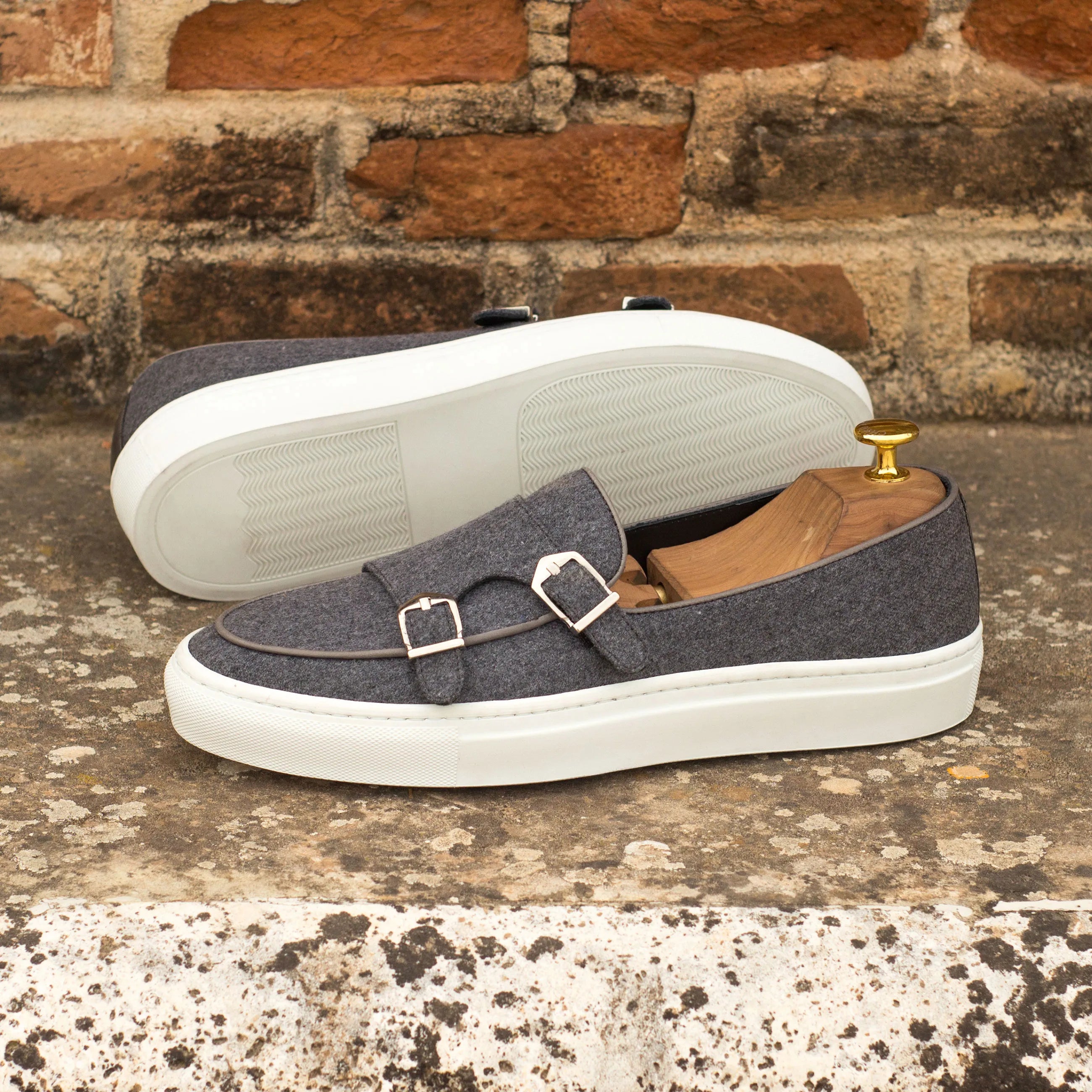 Gray double monk strap sneakers, perfect for stylish casual wear, Keme Monk Sneakers