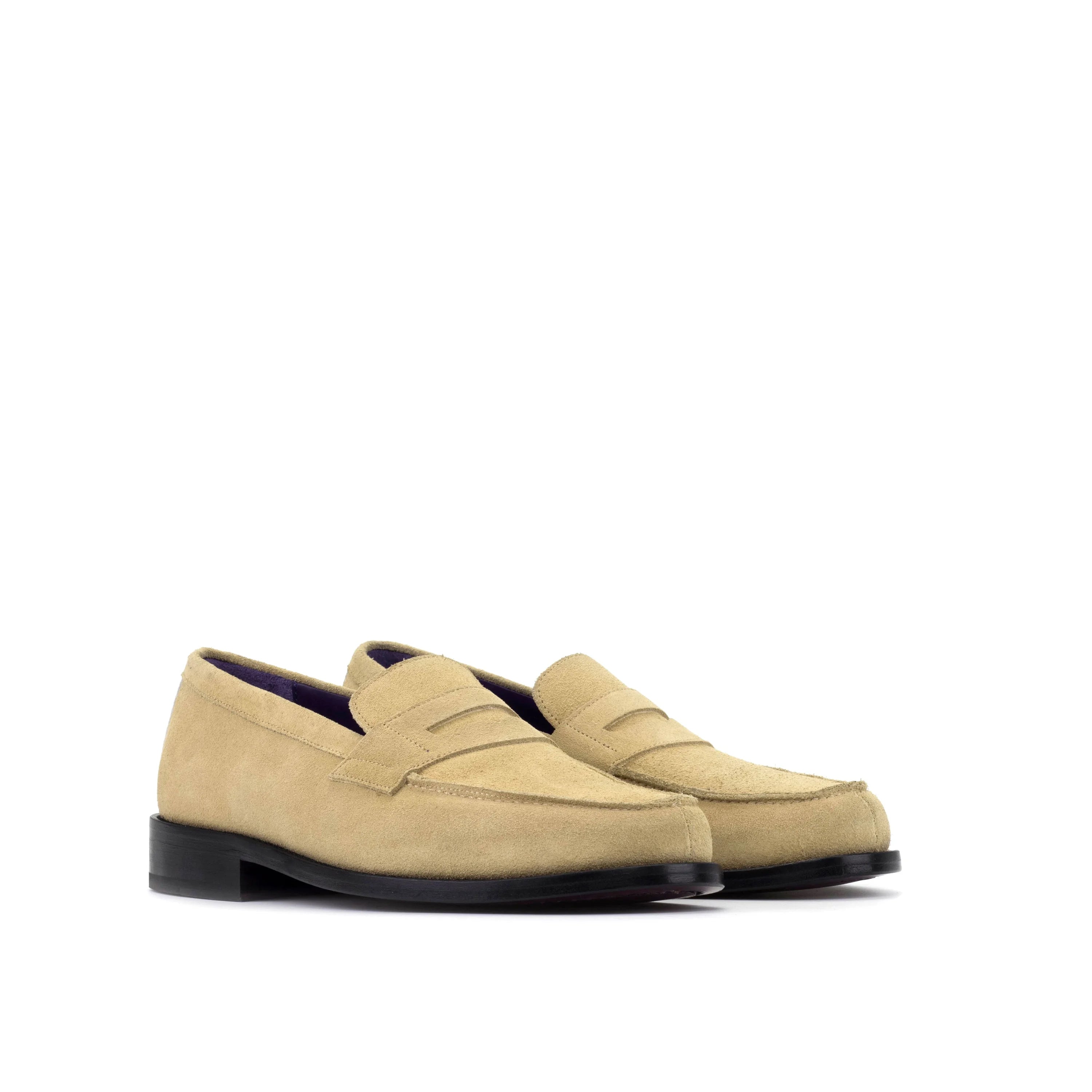 Kilzo penny loafers: beige suede with classic penny design and black rubber soles