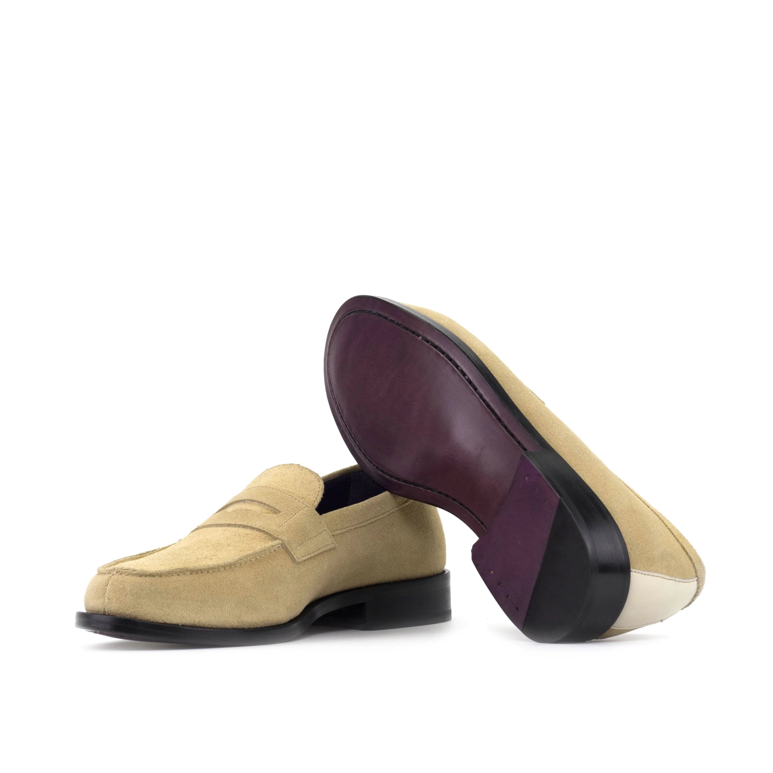 Kilzo penny loafers in beige suede with black rubber soles