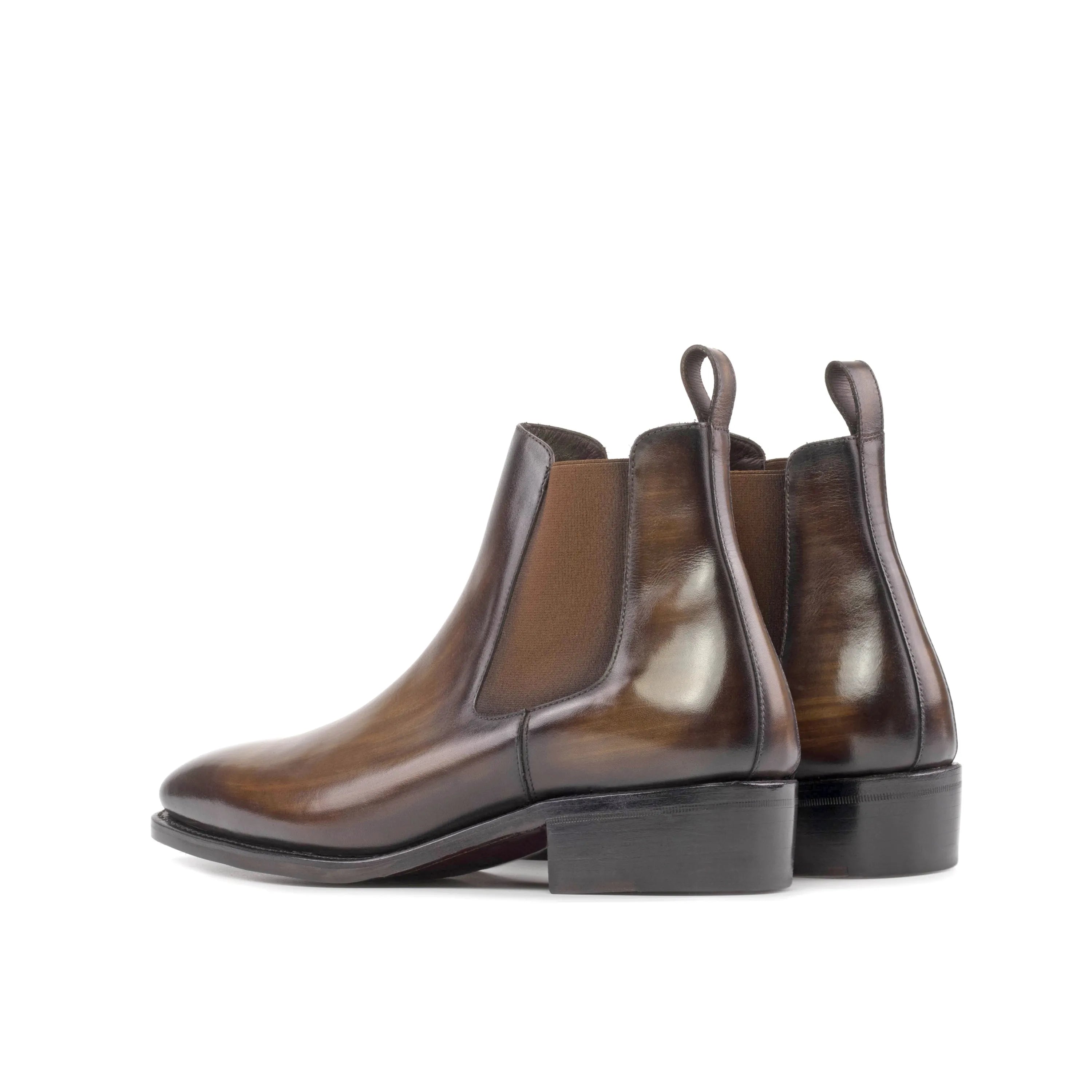 Brown leather Kingcharl Patina Chelsea Boots showcasing elegant design and craftsmanship