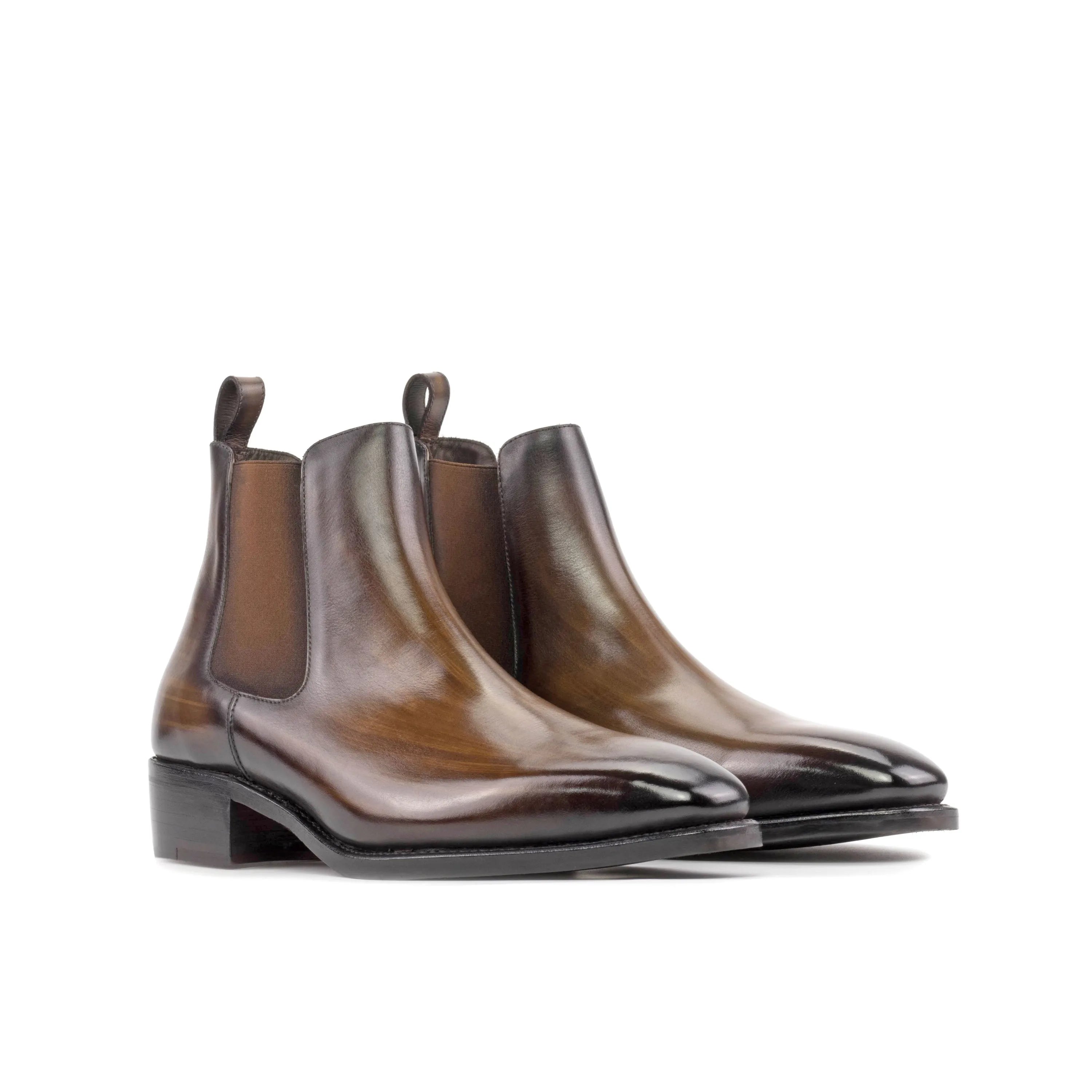 Pair of brown leather Kingcharl Patina Chelsea Boots for stylish comfort