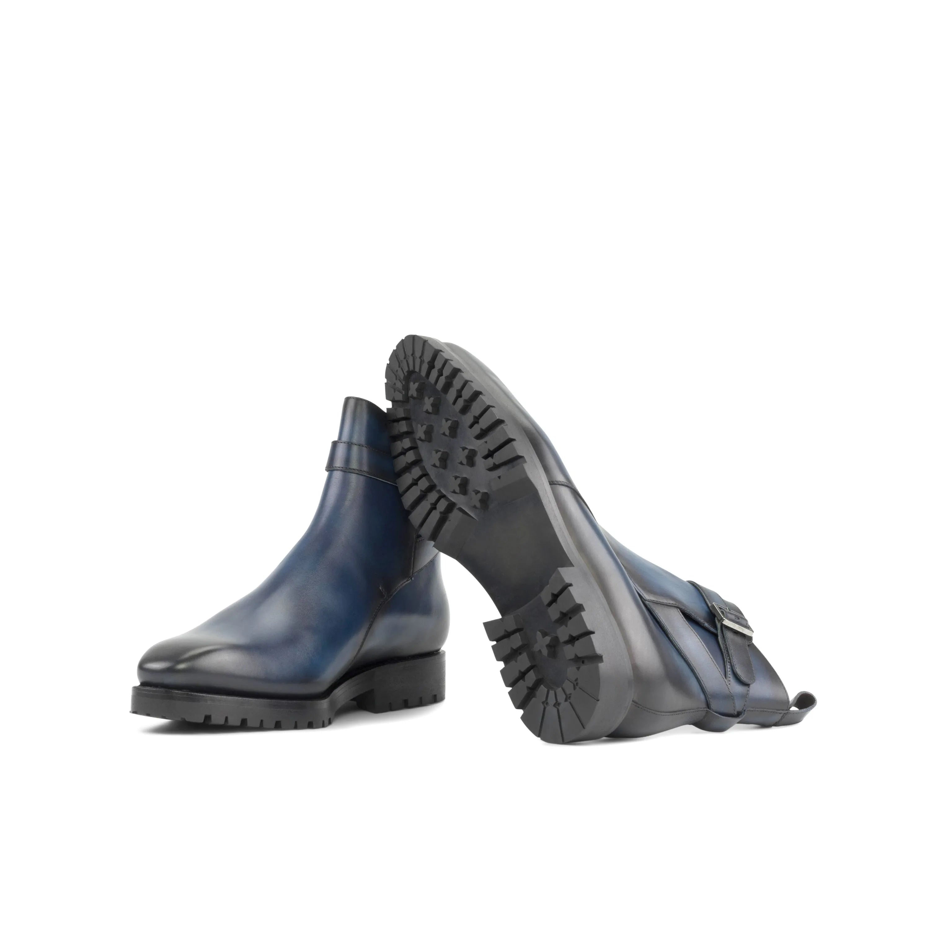 Blue leather lug-sole Klavin Jodhpur Boots showcasing stylish design and durability