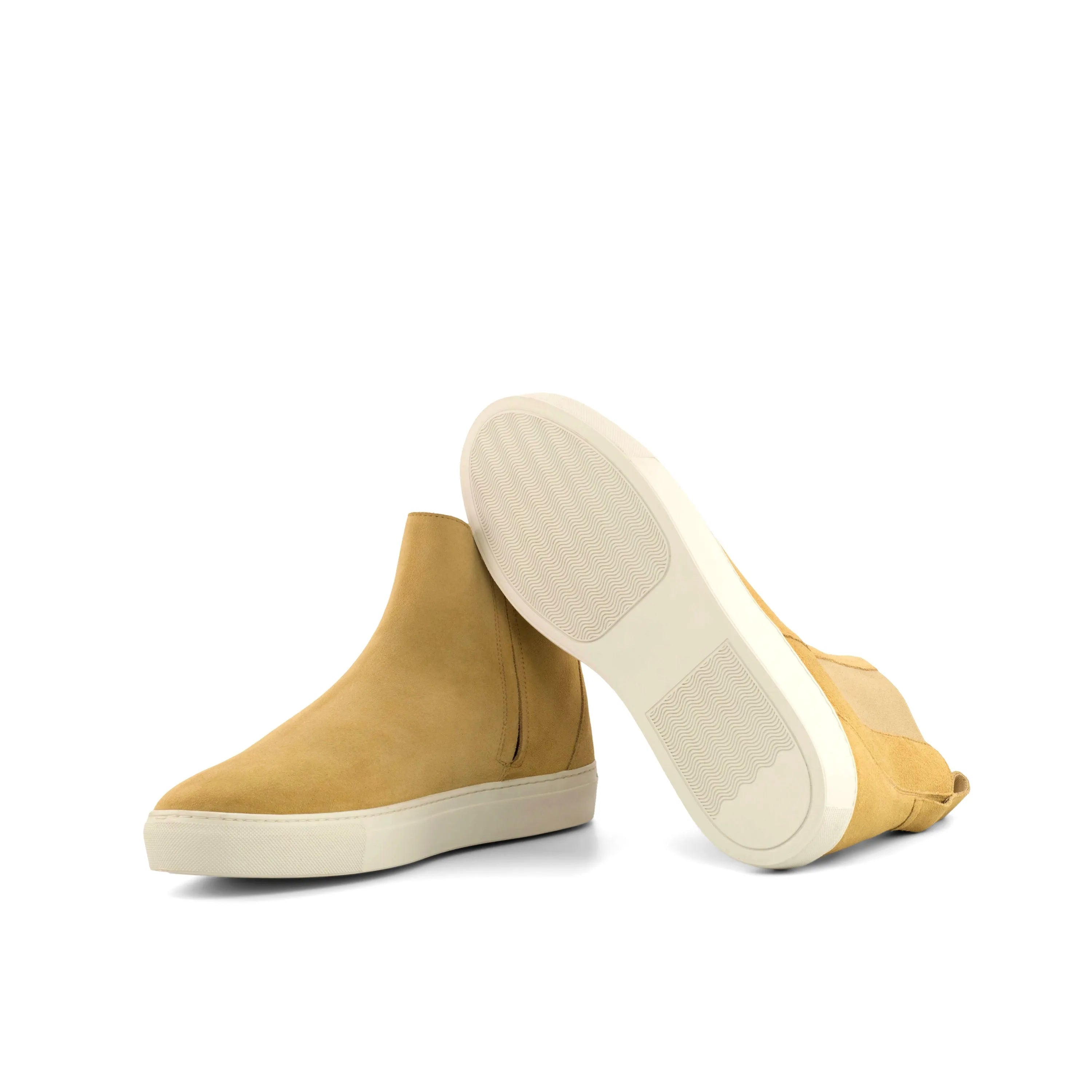 Tan suede KP43 Chelsea sneakers displayed as stylish Chelsea sneaker boots