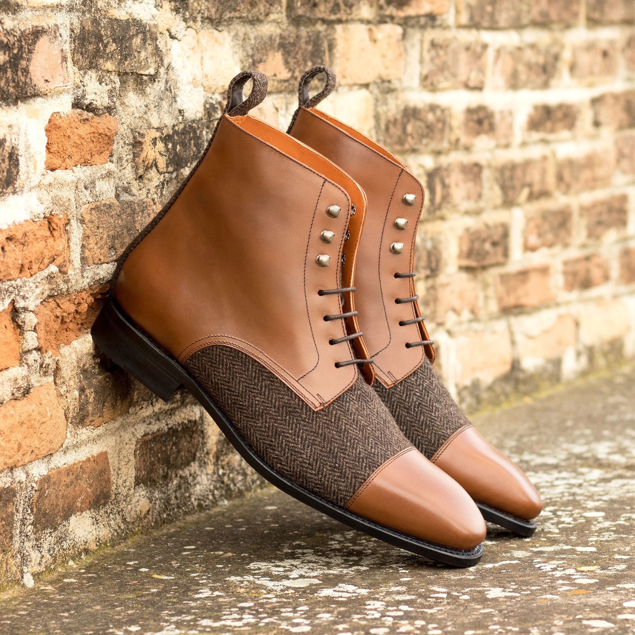 Brown leather and tweed Kronos Jumper Boots showcasing classic style and comfort