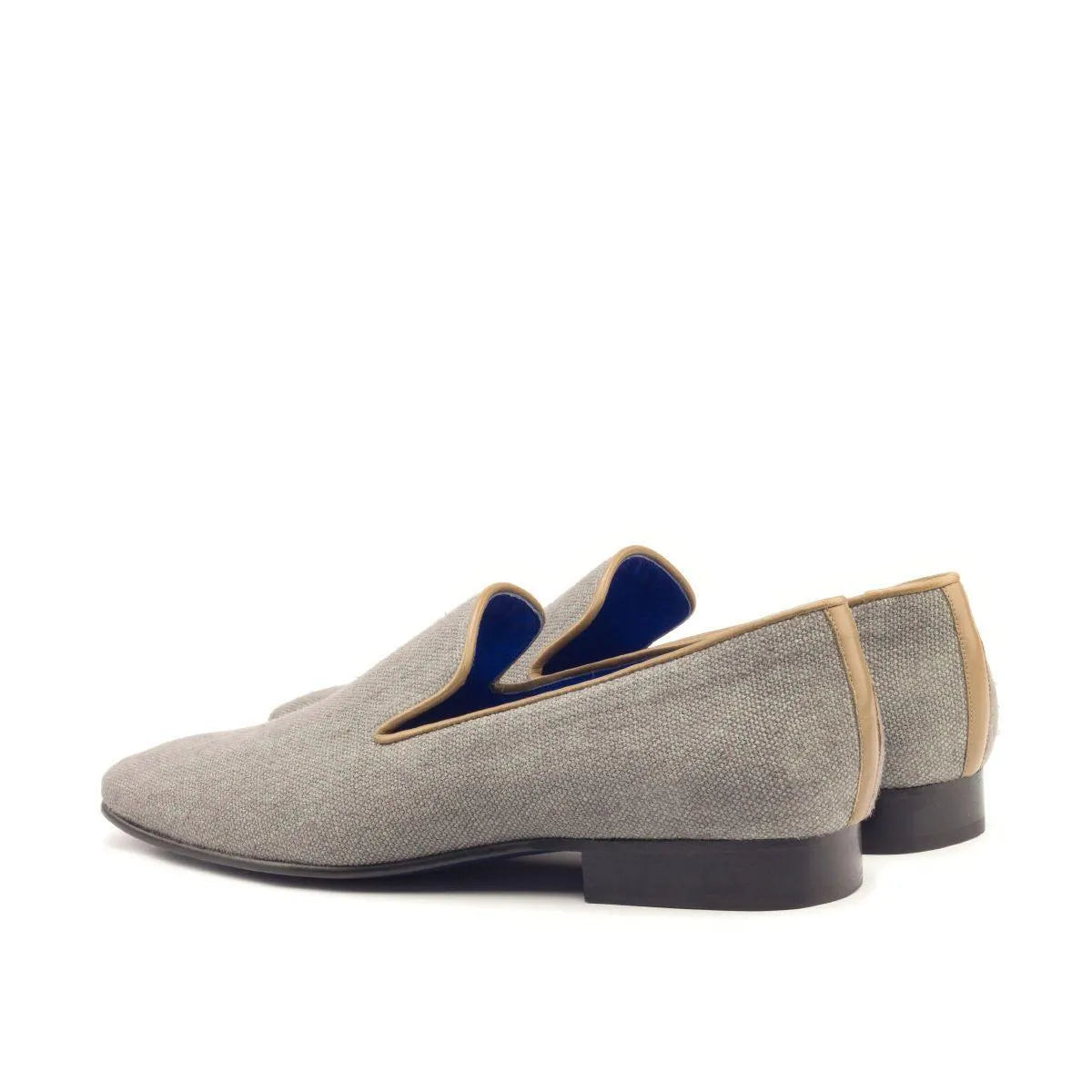 Gray fabric loafers from La Drake Slipon, luxury bespoke shoes for men, styled elegantly