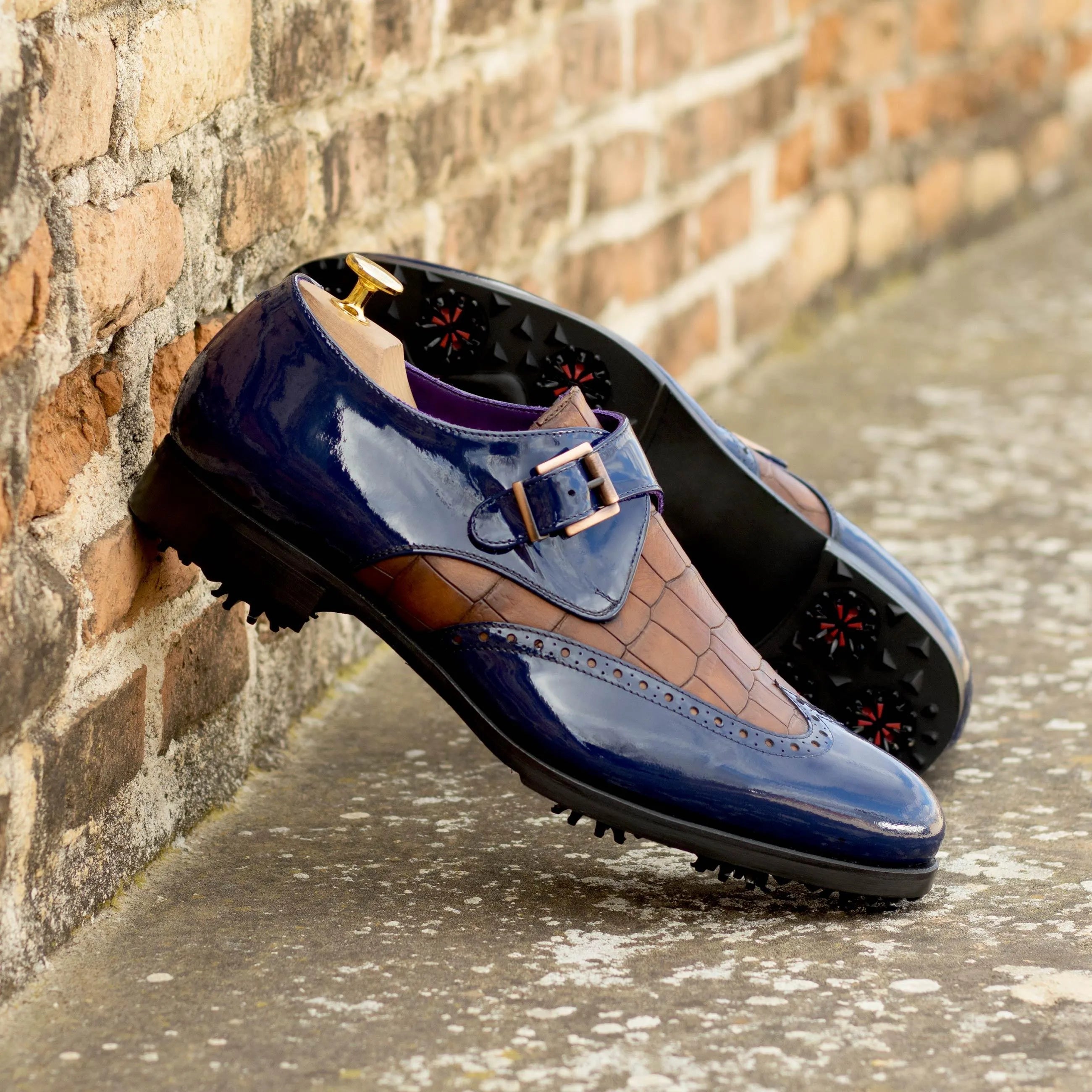 Patent leather and crocodile Lambo Single Monk Golf shoes ideal for stylish golf attire