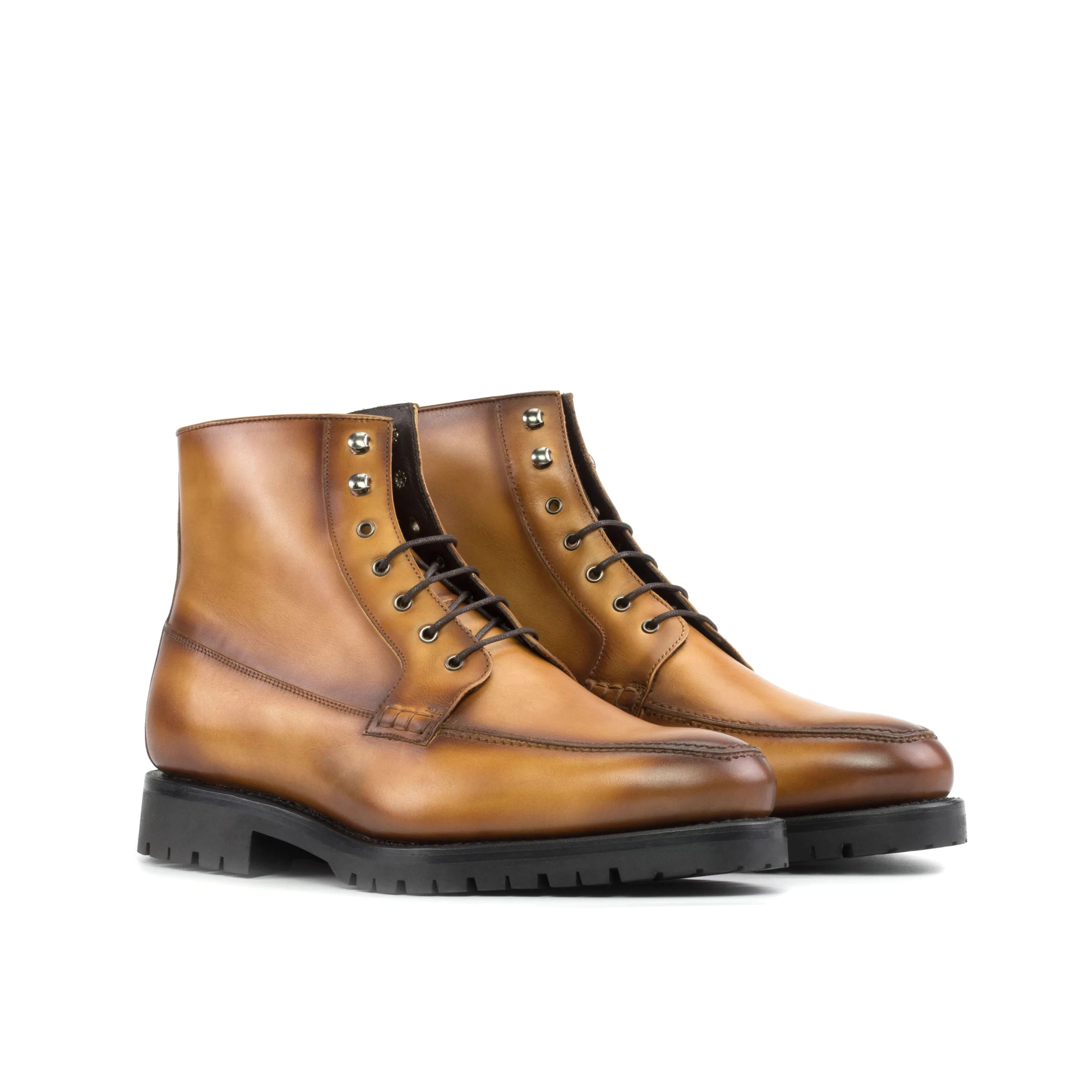 Pair of brown leather lace-up Landon Moc Boots for stylish and durable footwear