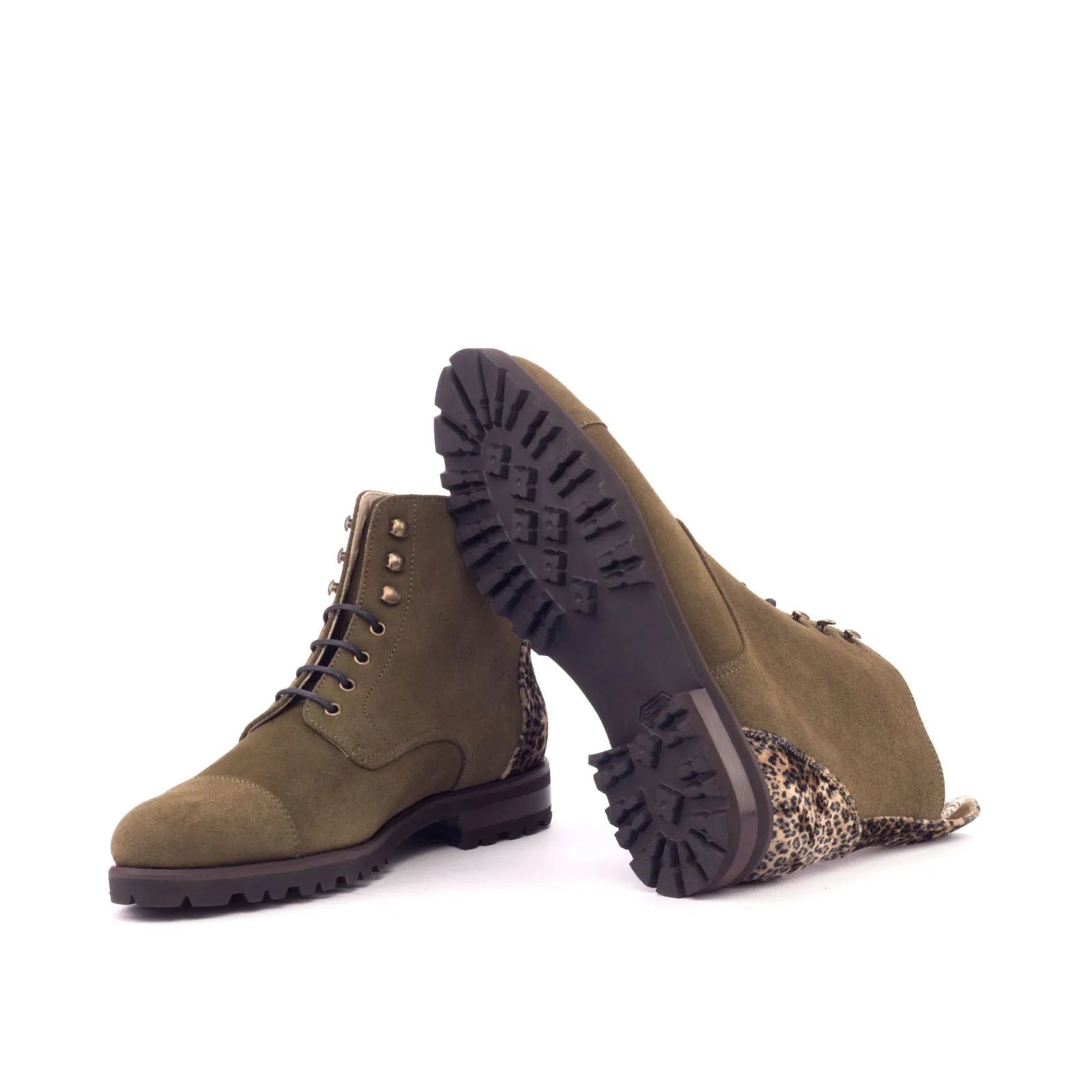 Olive green leather lace-up Layal Ladies Captoe boots for stylish women’s footwear