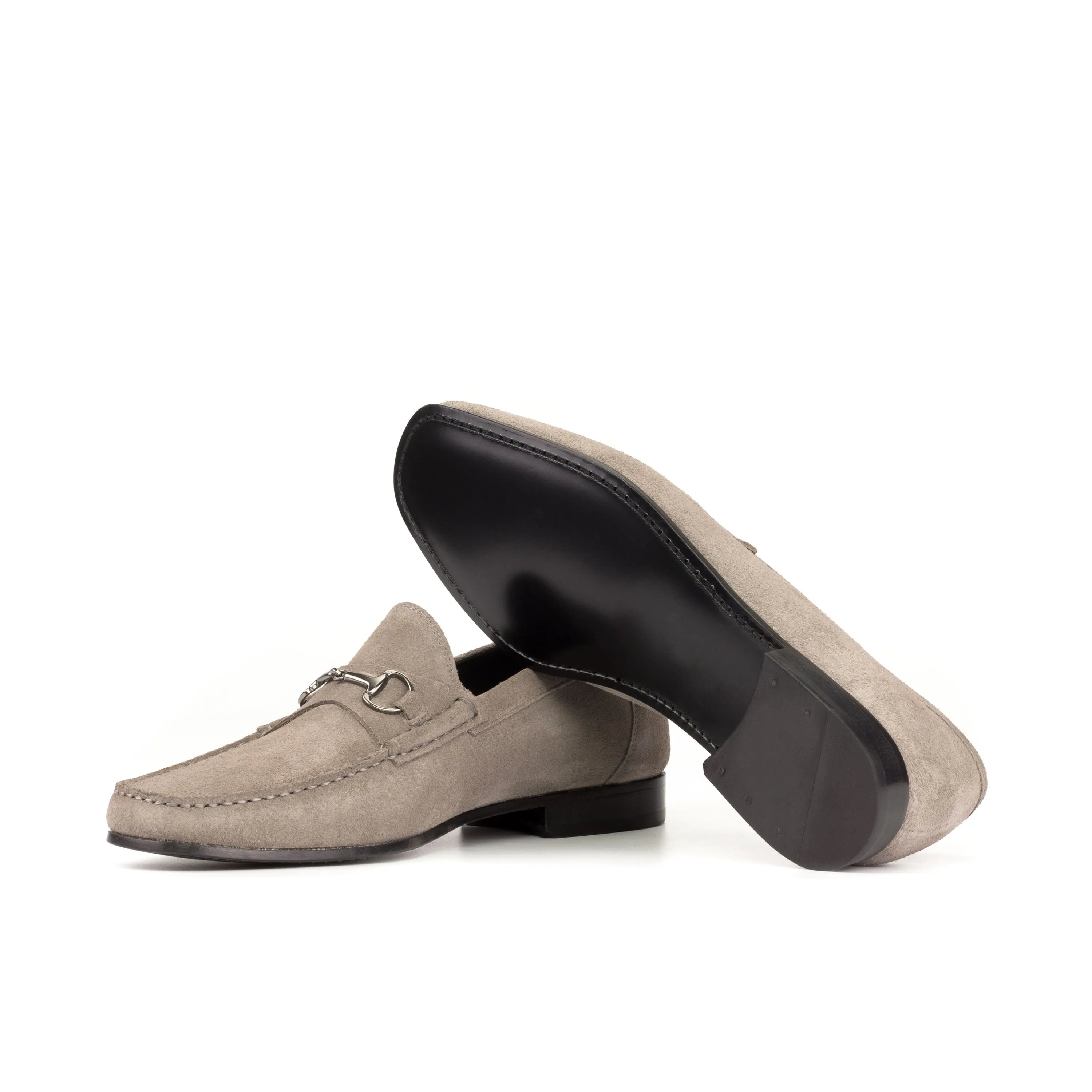 Gray suede Lecee Moccasin II horsebit loafers, ideal luxury bespoke shoes for men