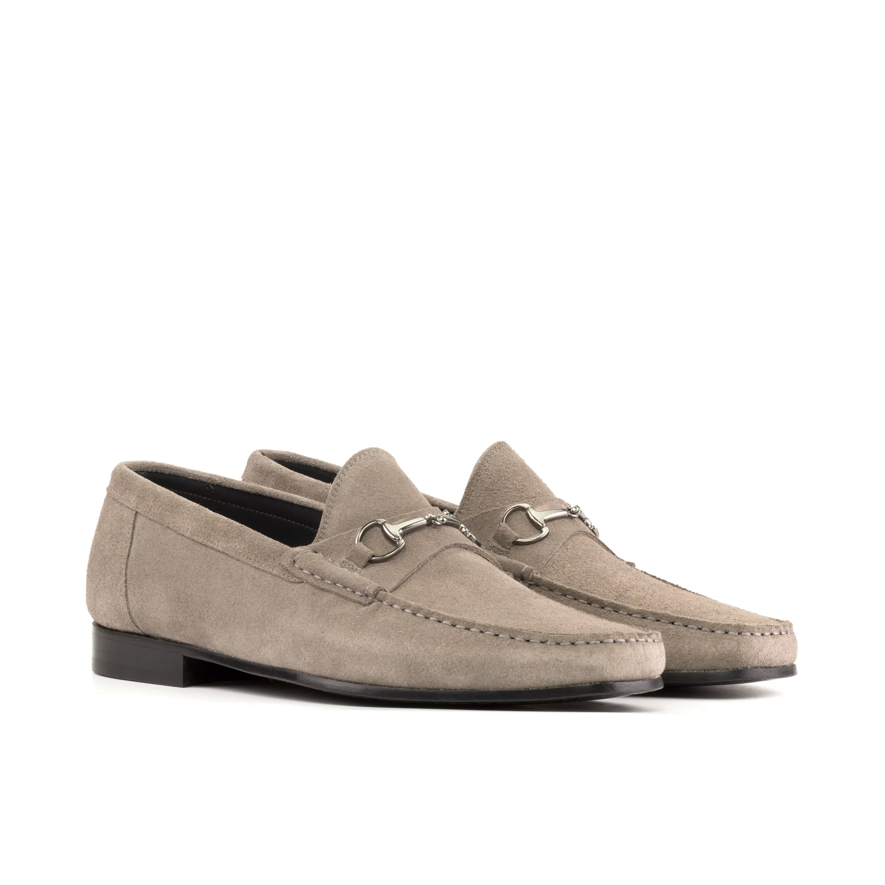 Gray suede loafers from the Lecee Moccasin collection, luxury bespoke shoes for men