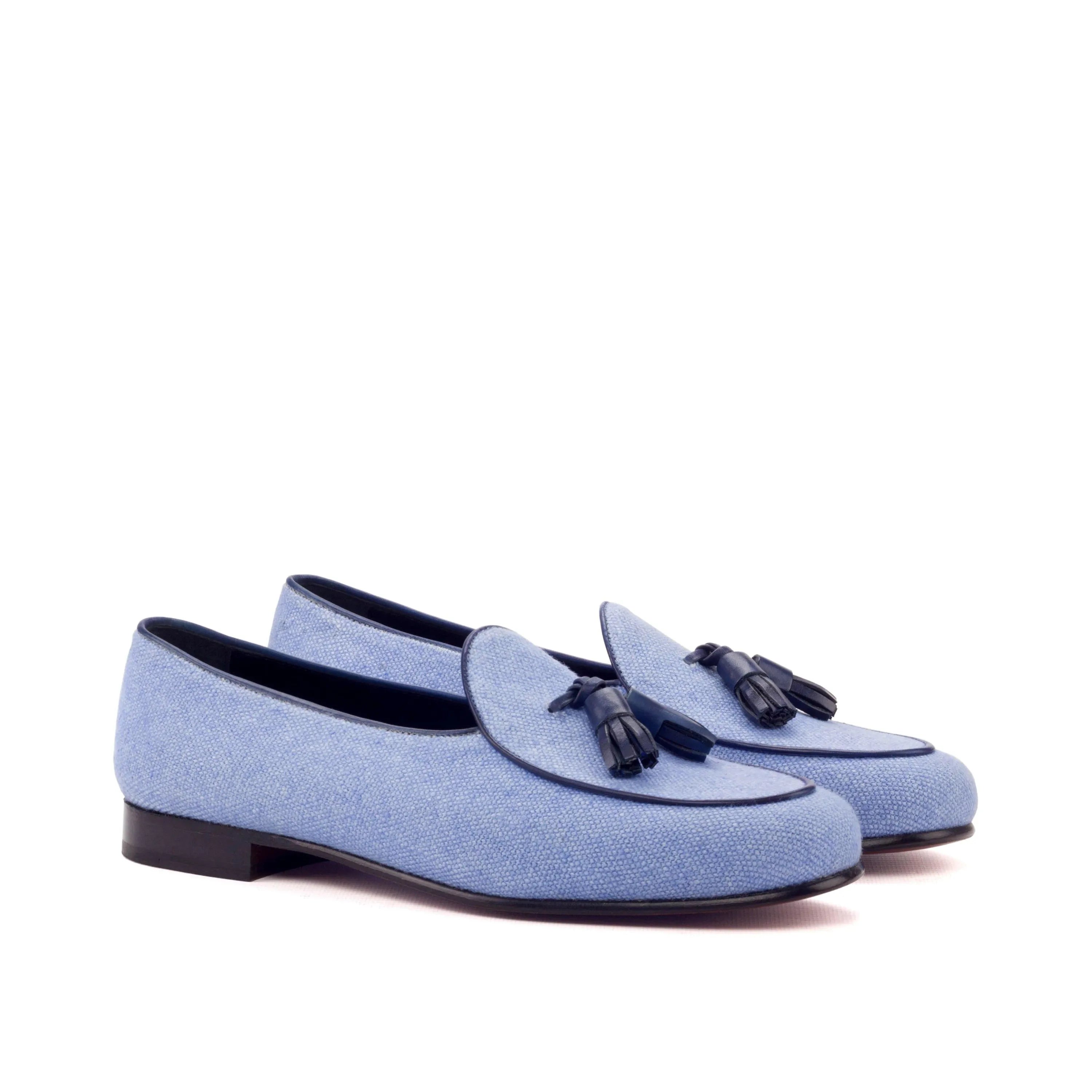 Blue tassel loafers from the Lee Belgian Slipper collection, ideal for stylish comfort