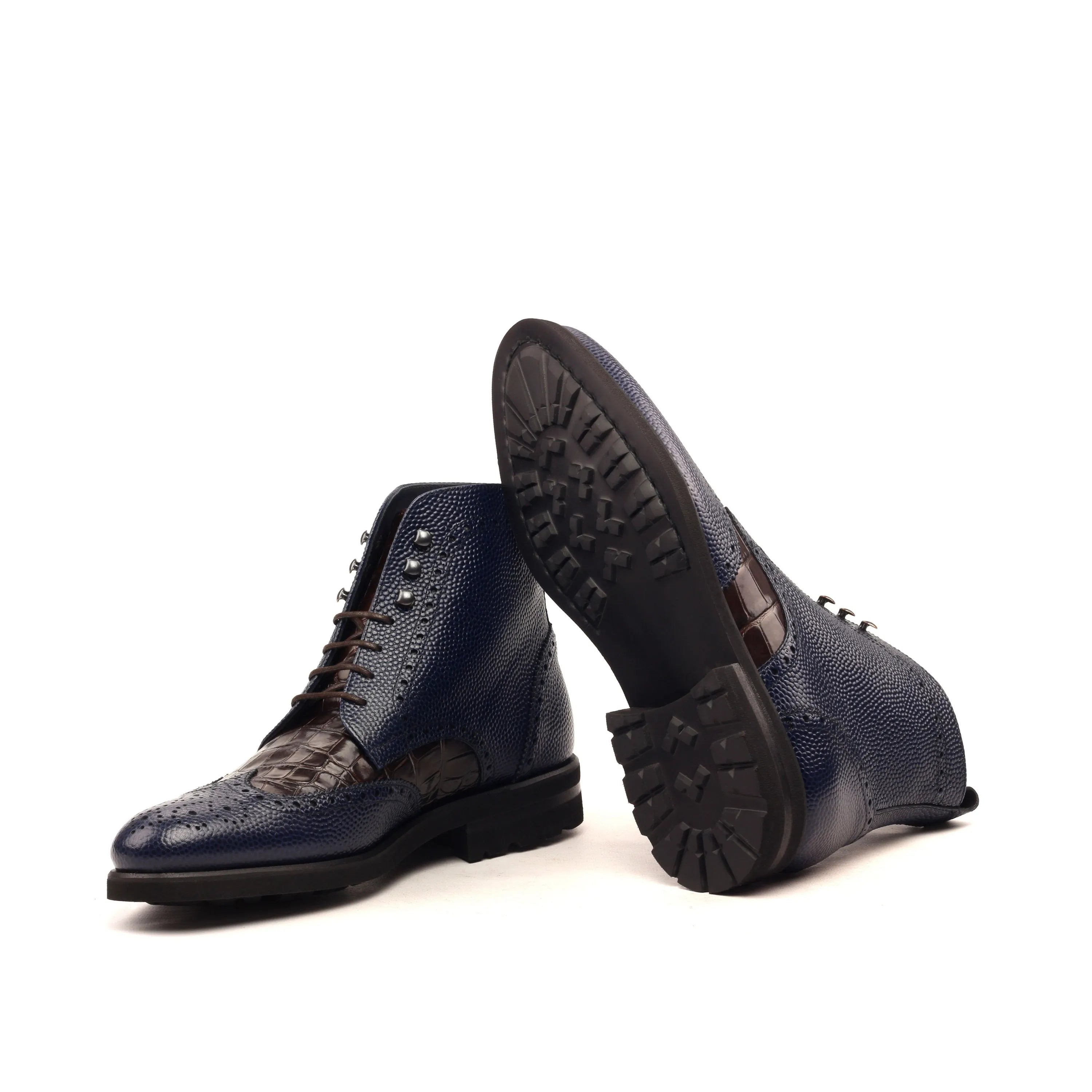 Blue leather lace-up Len Military Brogue Boots for stylish and durable footwear