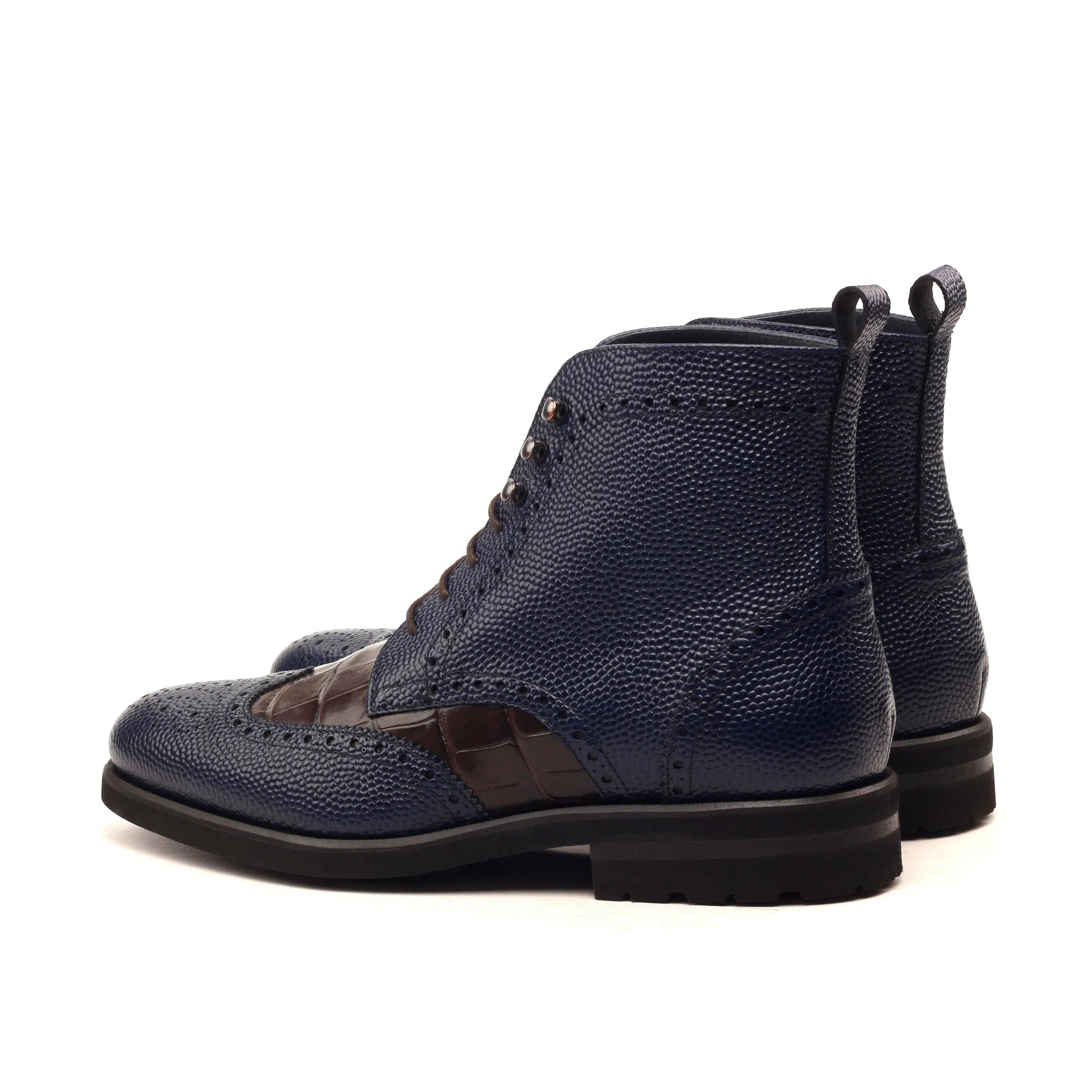 Blue leather Len Military Brogue Boots with classic wingtip detailing