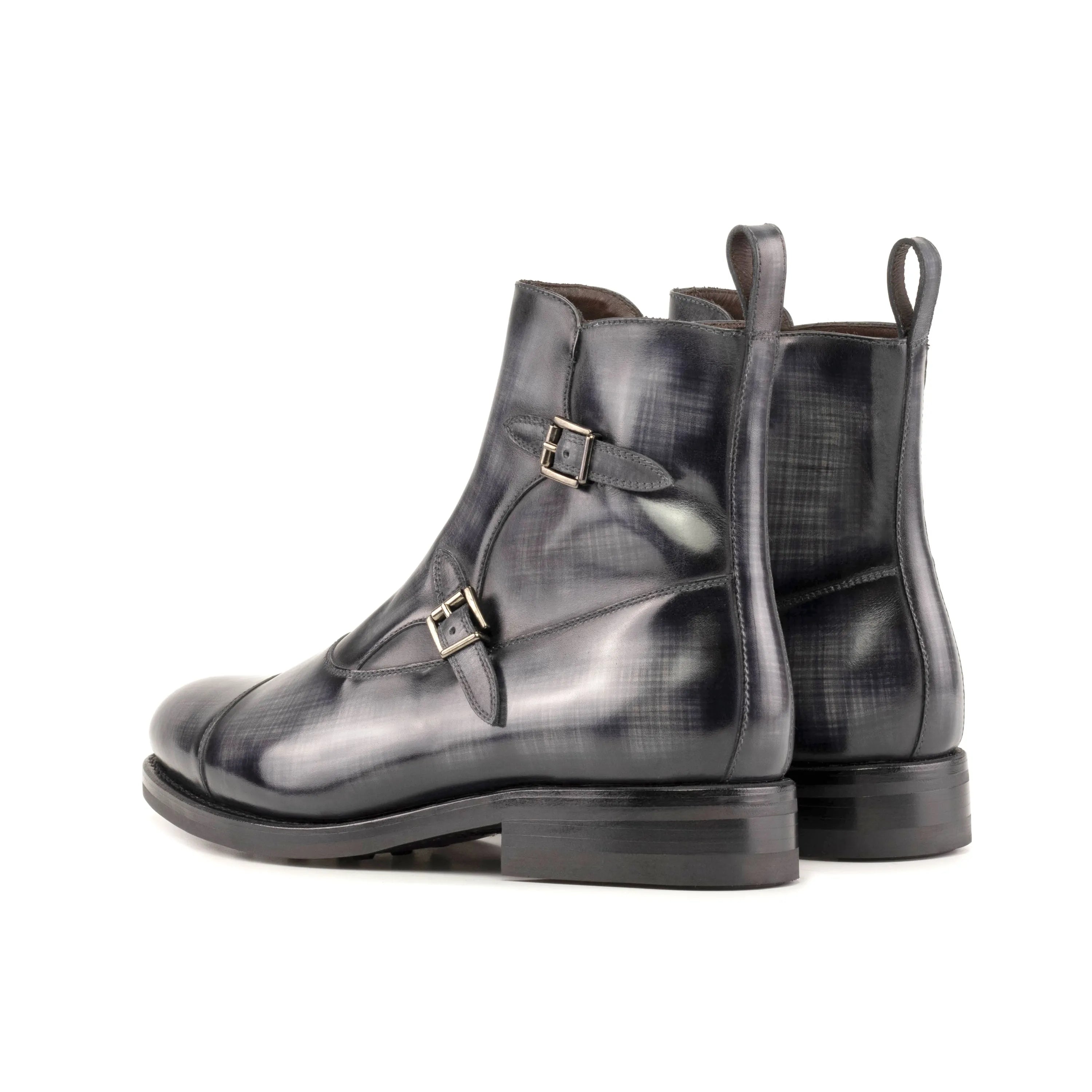 Pair of gray leather monk strap boots from Leonard Octavian Patina collection