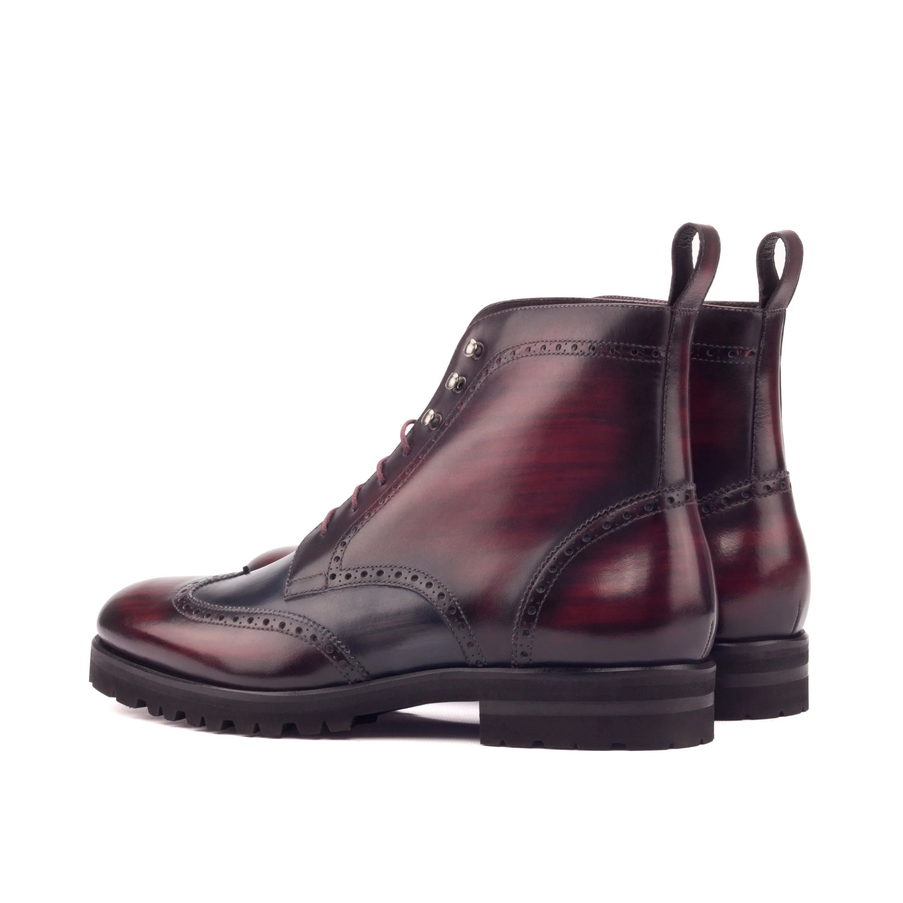 Burgundy leather Lincoln Military Brogue Boots showcasing elegant wingtip design