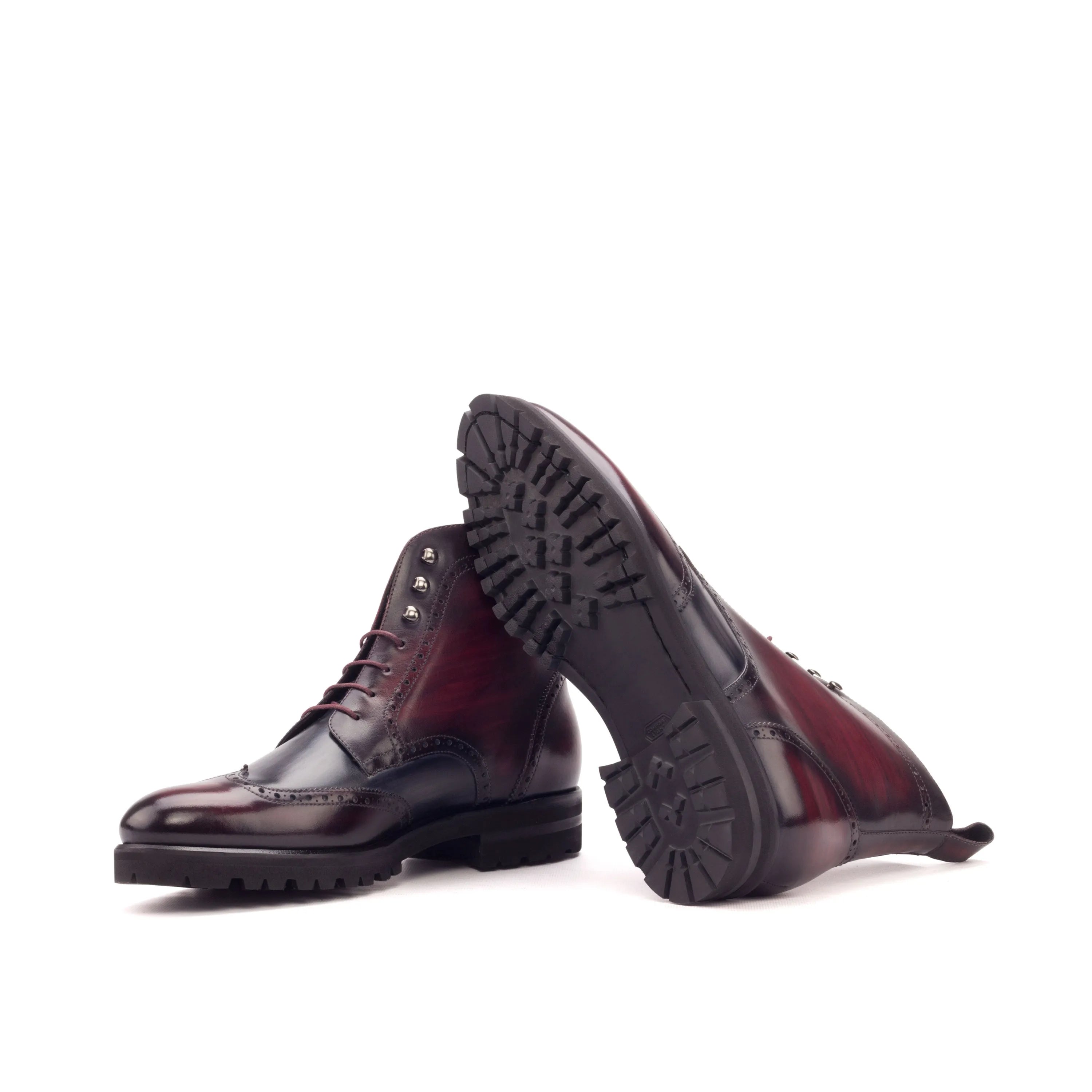 Burgundy leather Lincoln Military Brogue Boots showcasing classic wingtip design