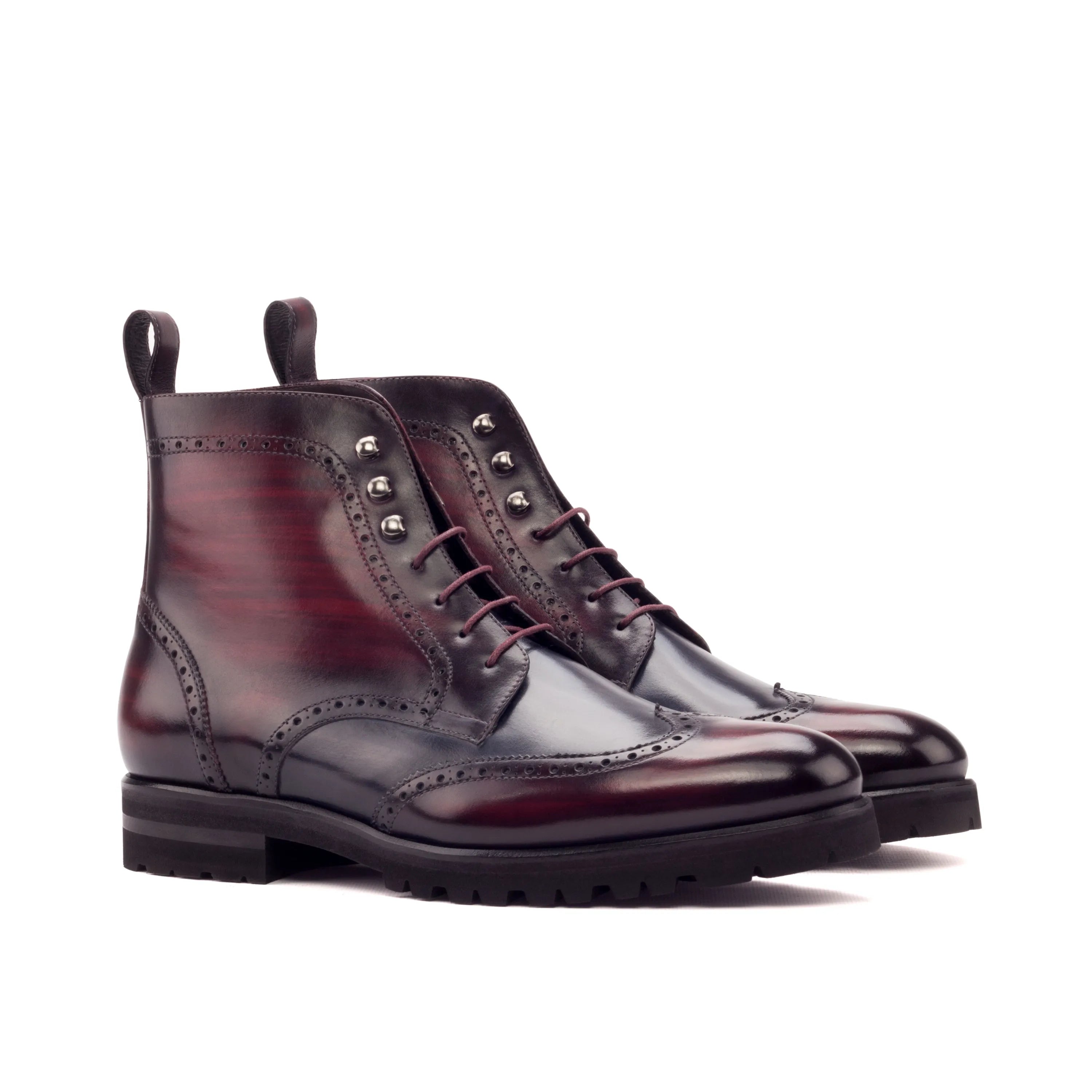 Burgundy leather wingtip Lincoln Military Brogue Boots for sophisticated style