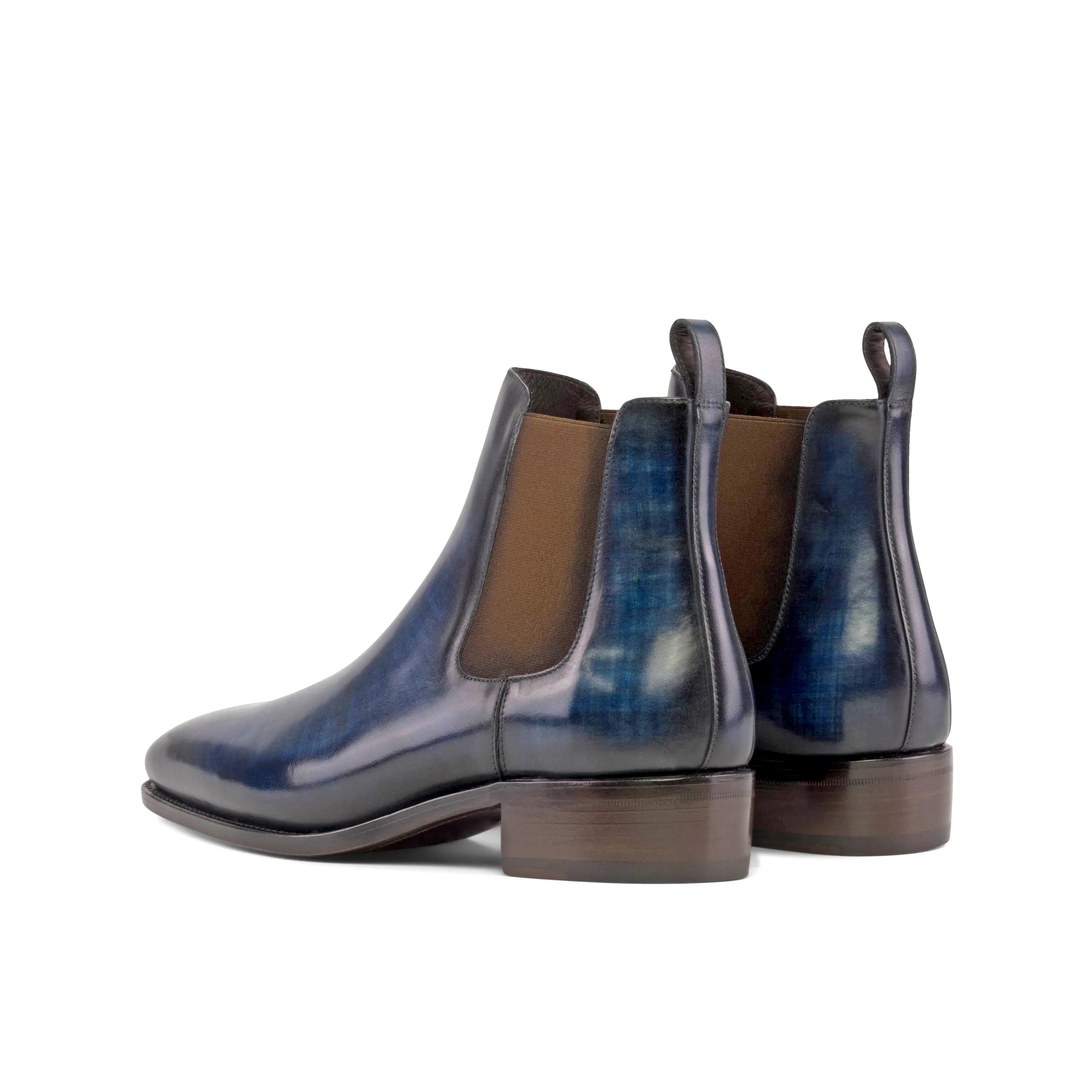 Blue leather Lordpaul Patina Chelsea Boots showcasing elegance and style