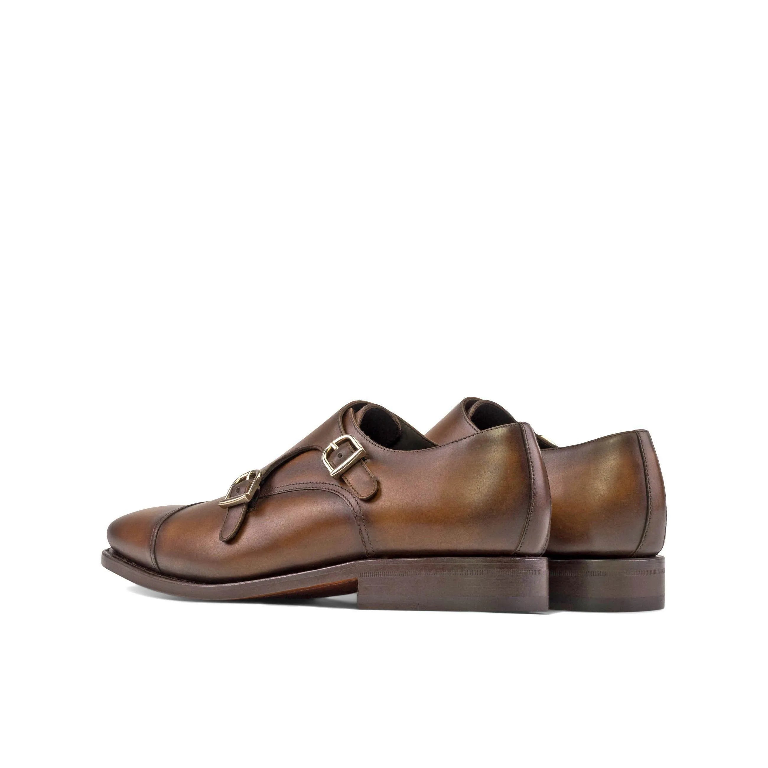 Brown leather Louisiana Double Monk strap shoes showcasing elegant design and quality craftsmanship