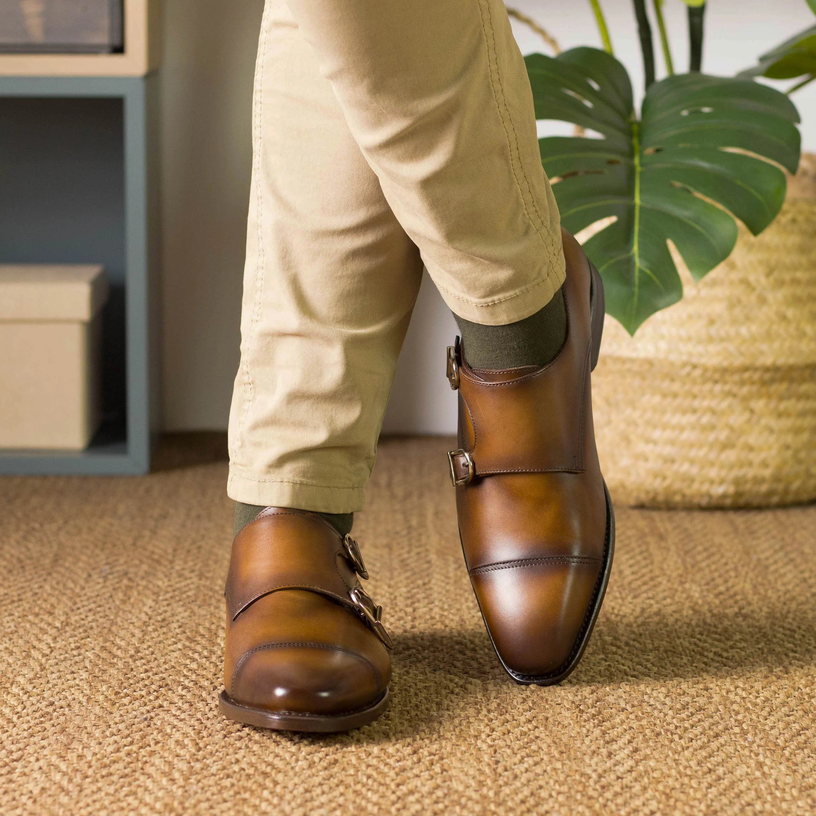 Brown leather Louisiana Double Monk strap shoes showcasing timeless elegance and style