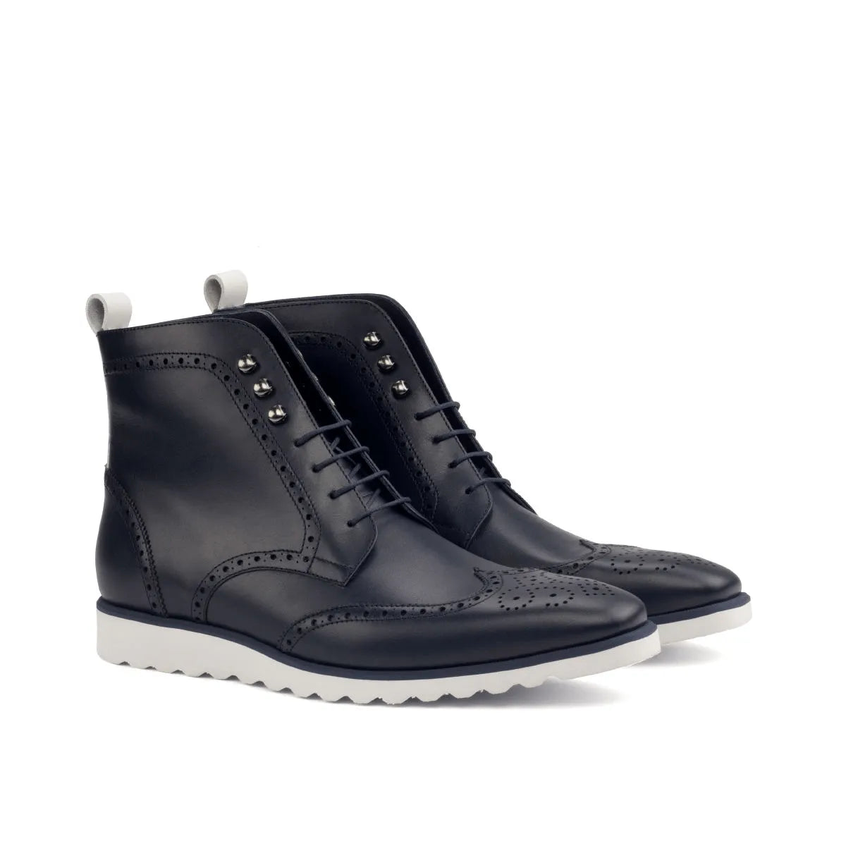 Pair of black leather wingtip boots from Lovita Military Brogue collection in box calf