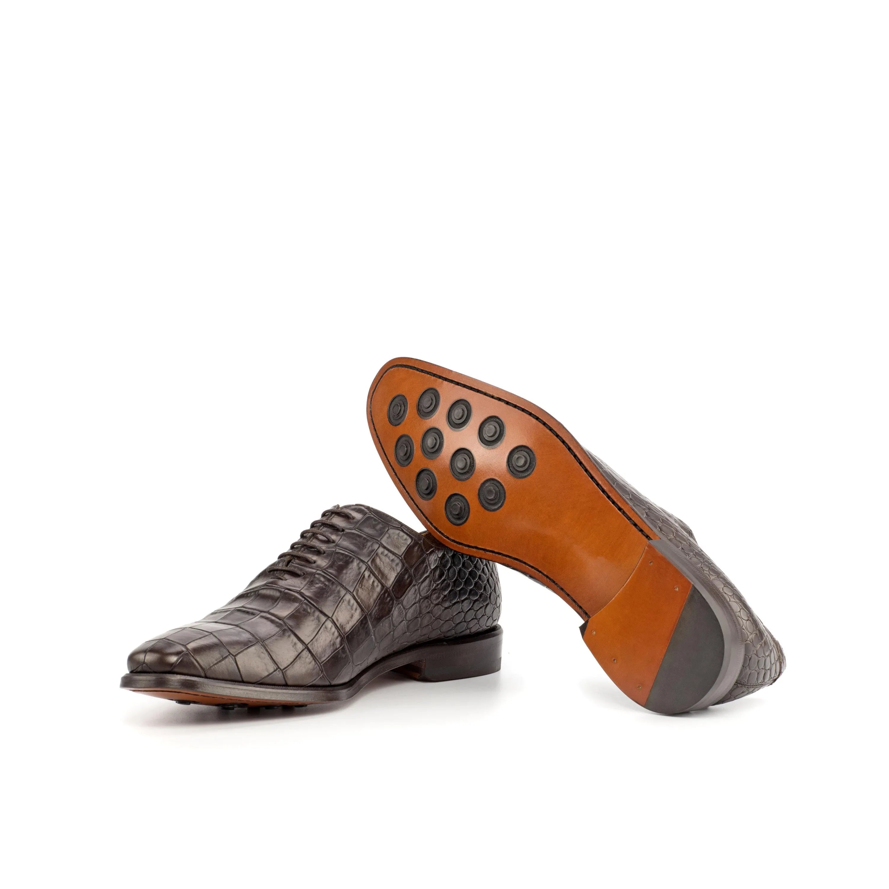 Gray Crocodile Leather Dress Shoes - Luciano Croc Wholecut for sophisticated elegance