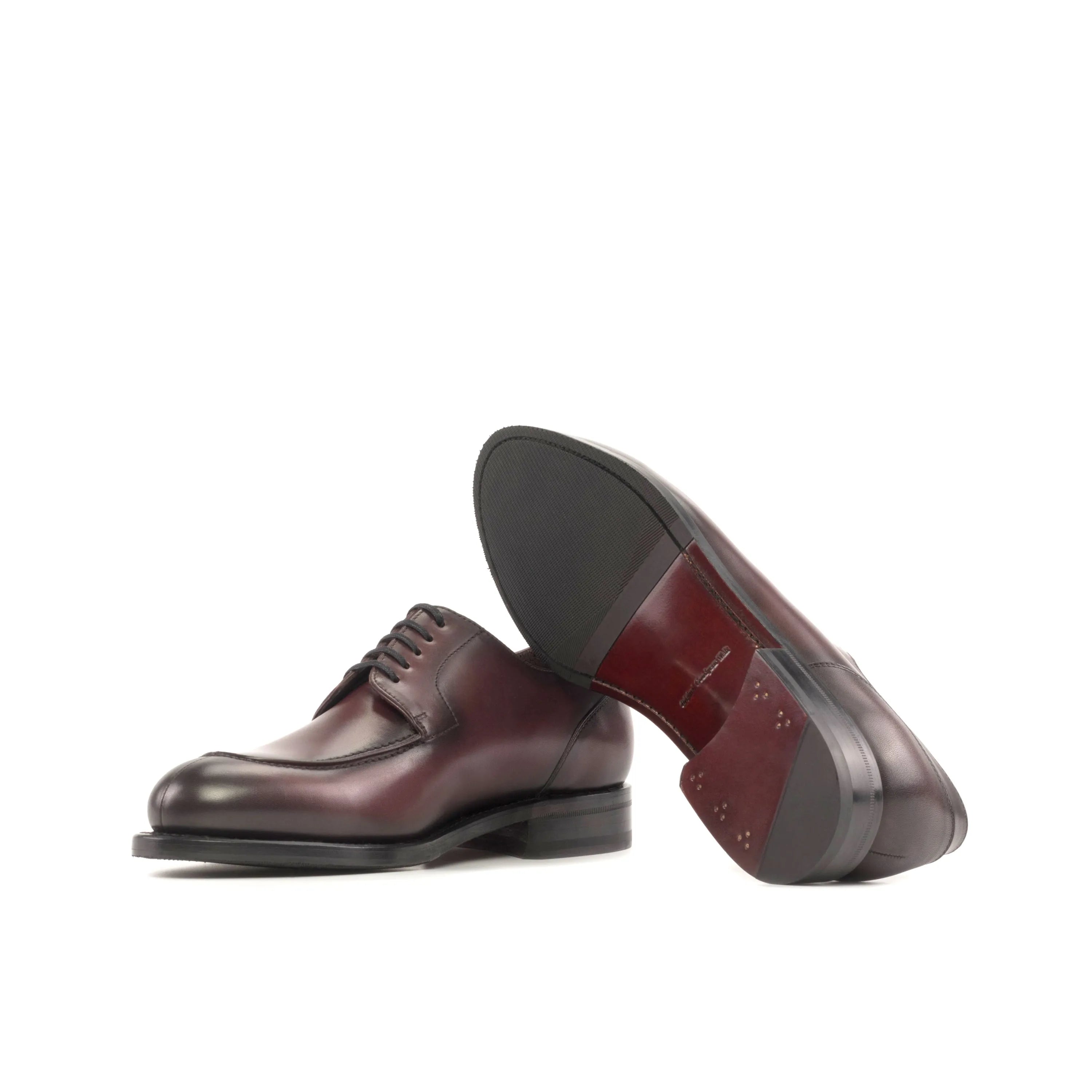 Burgundy leather Luginos Derby Split Toe shoes, showcasing a stylish split toe design