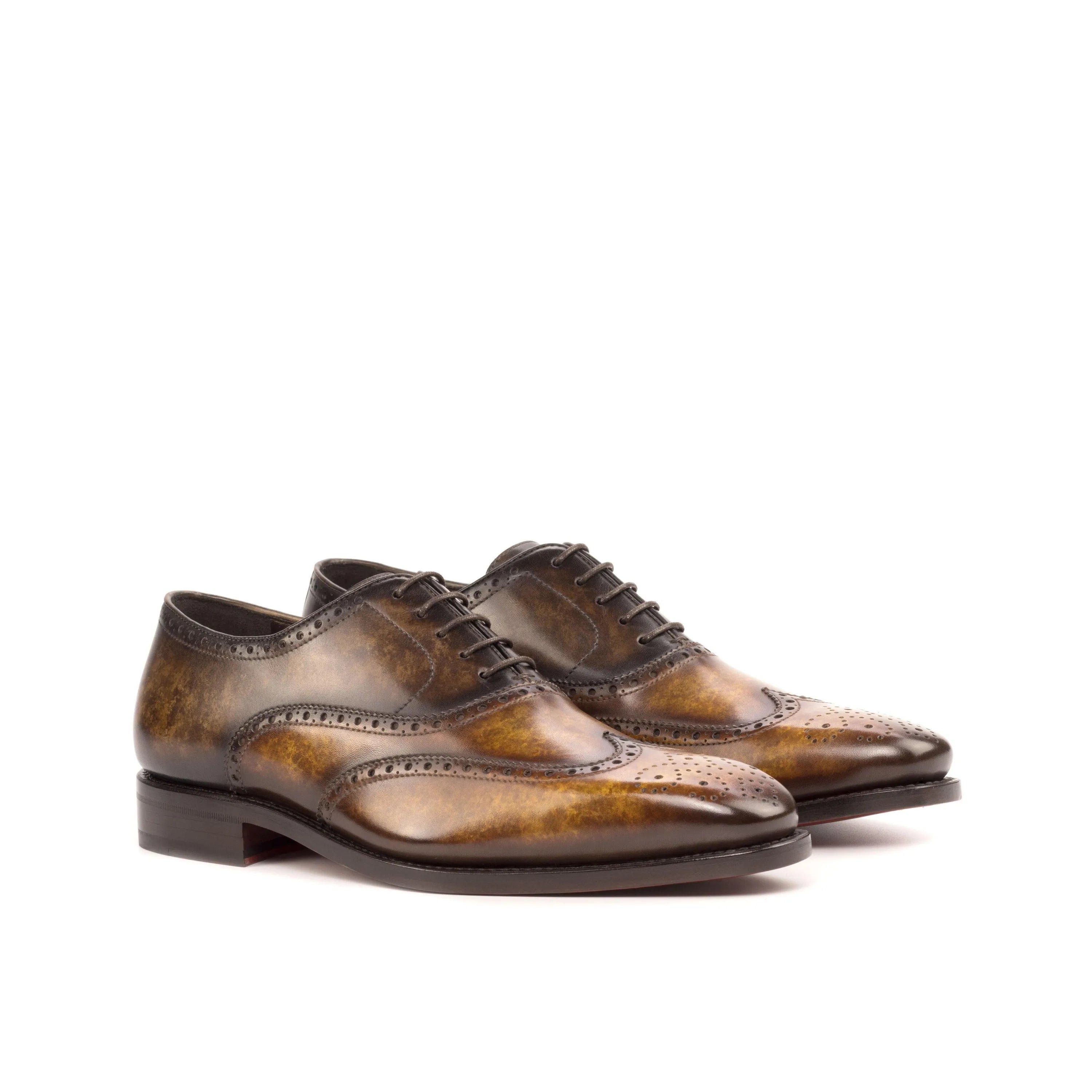 Brown Leather Wingtip Dress Shoes, Luie Patina Full Brogue Shoes for formal occasions