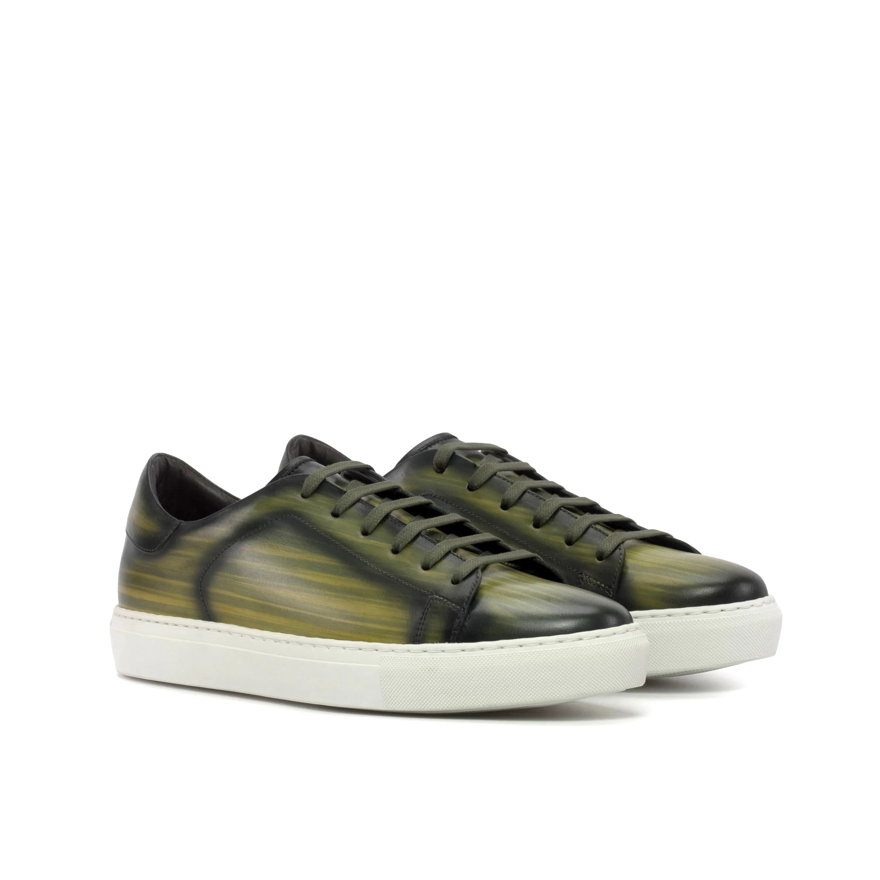 Green leather Lunar Trainer Patina Sneaker featuring a stylish cupsole design