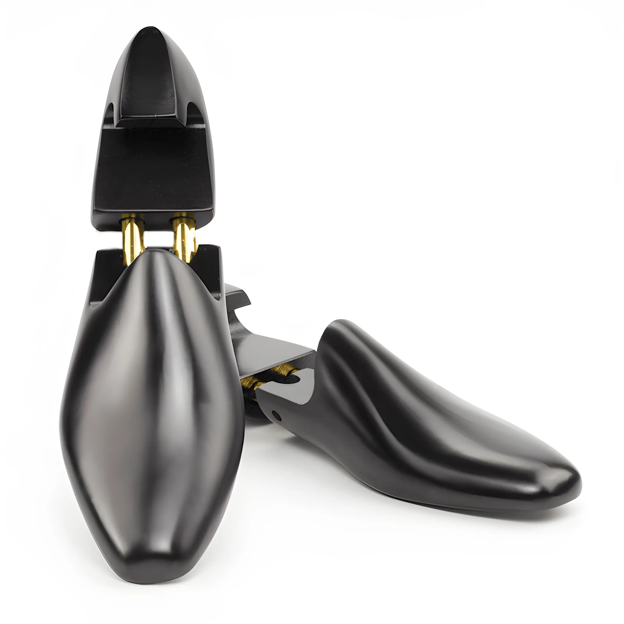 Black plastic shoe stretchers from the Lux Shoe Tree for better fit and comfort