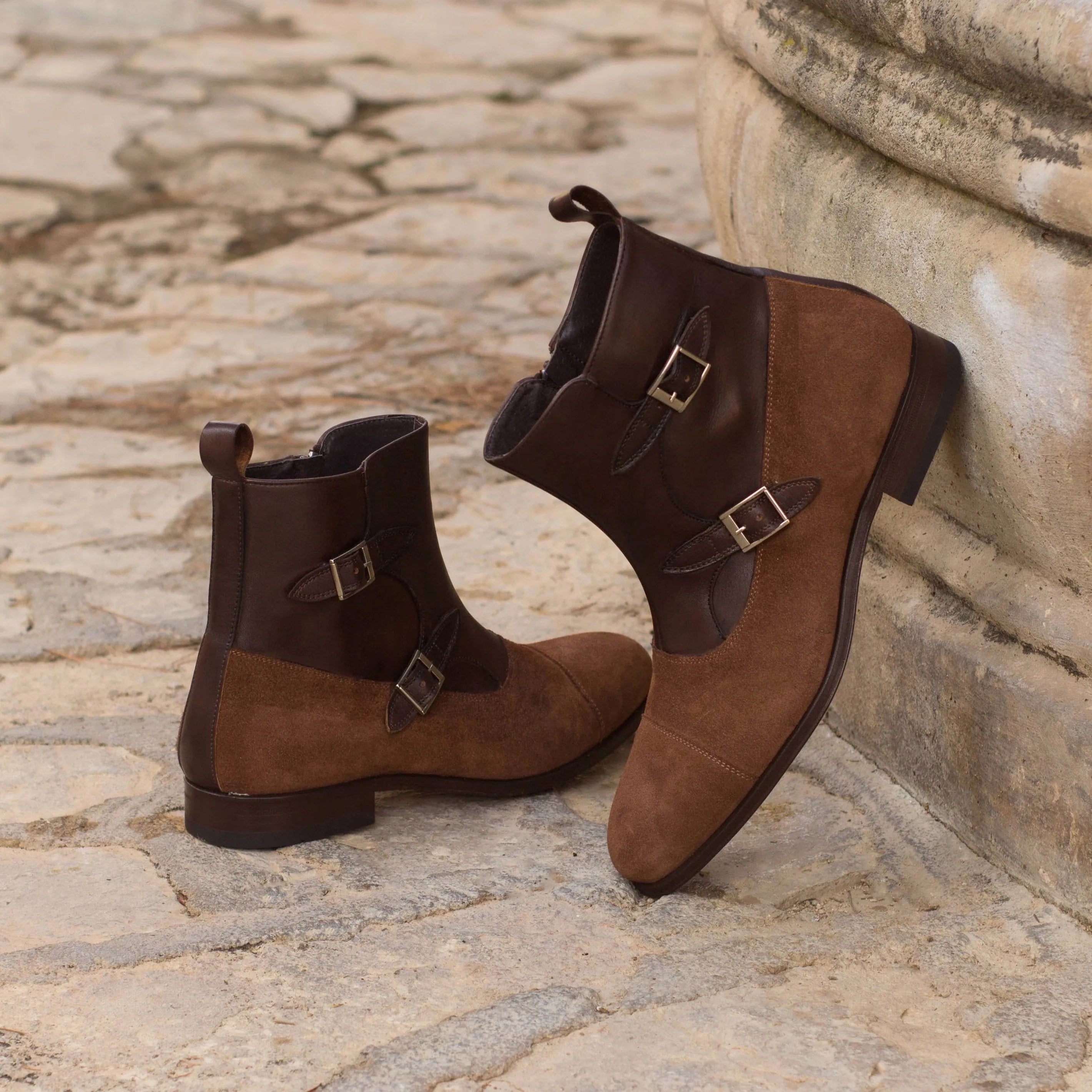 Two-tone brown leather monk strap Macha Octavian Boots showcasing elegant style