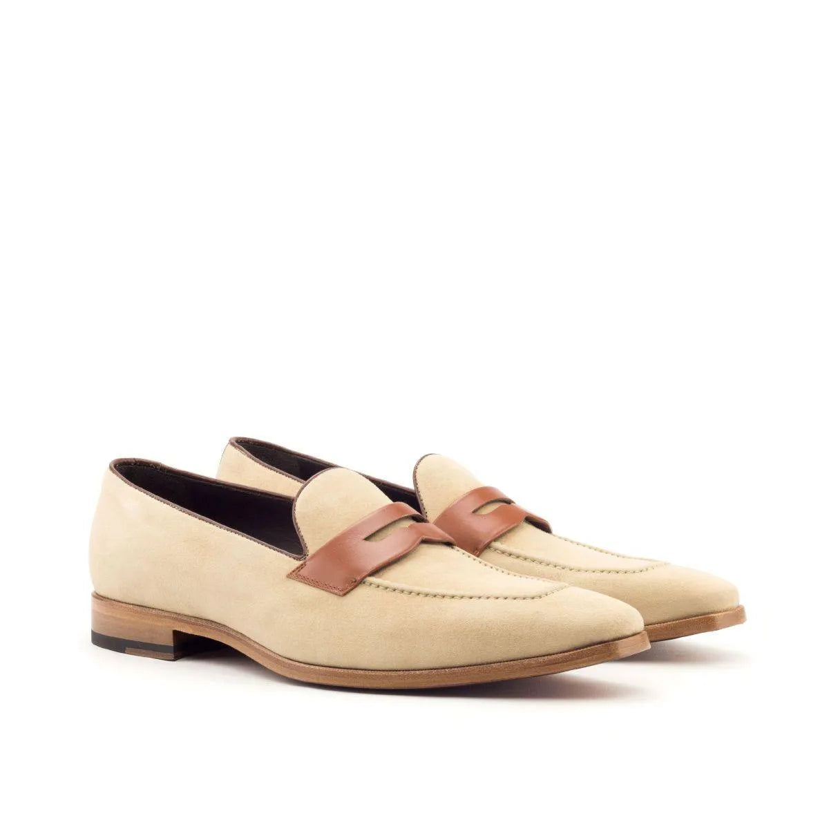 Beige leather penny loafers, Madi Loafers, crafted from box calf for luxury bespoke shoes