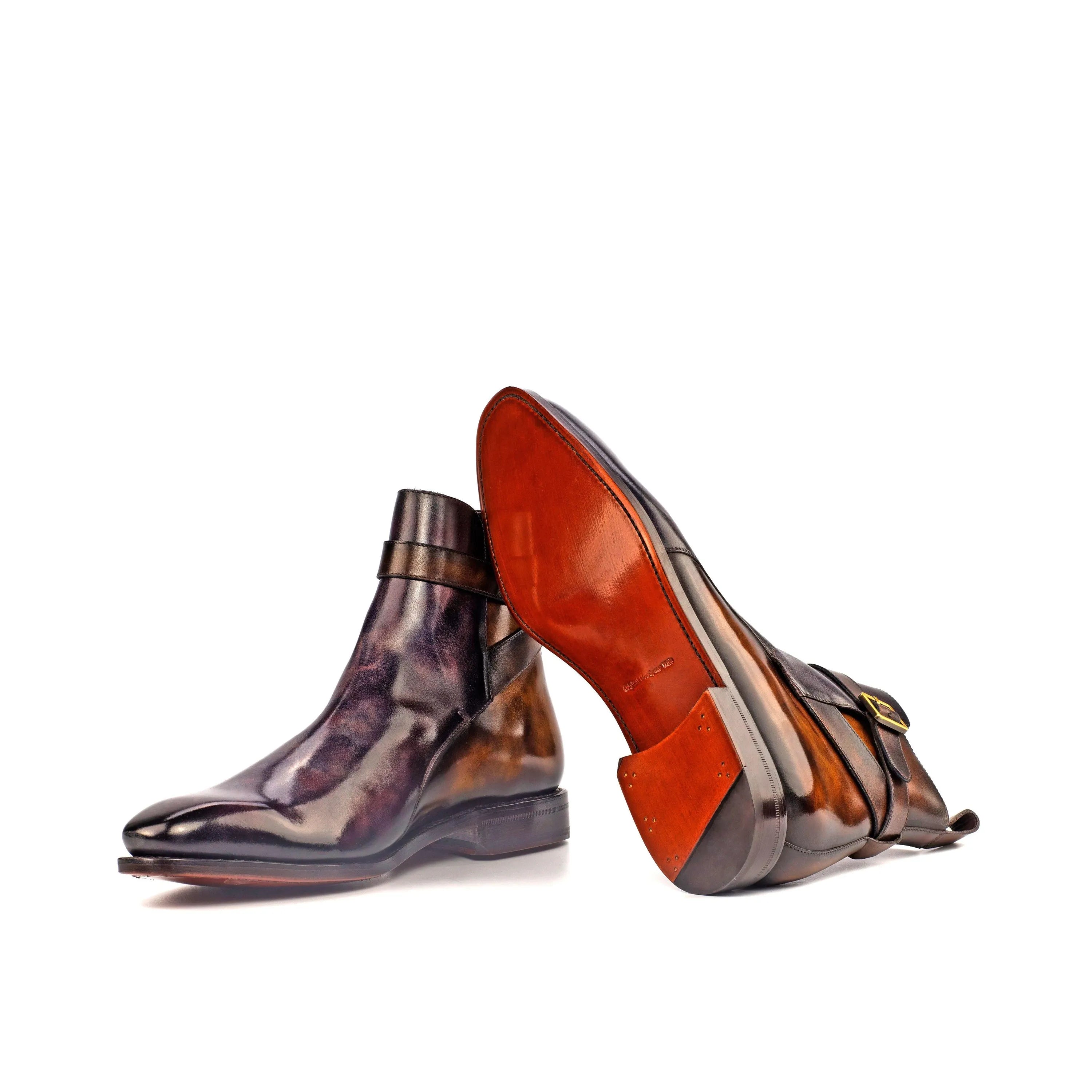 Leather buckle boots featured in the stylish Madrid Jodhpur Patina design